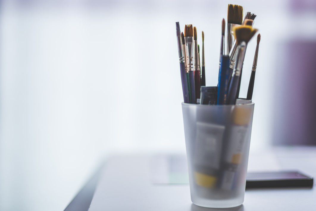 Office Pencil Holder With Contents Stock Photo - Download Image