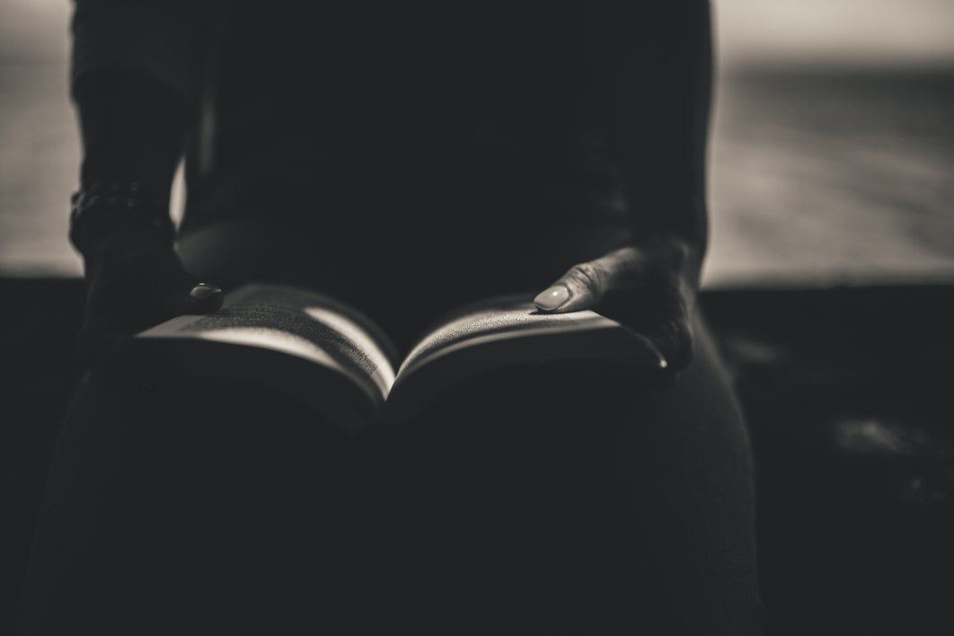 B&W Woman Reading Book