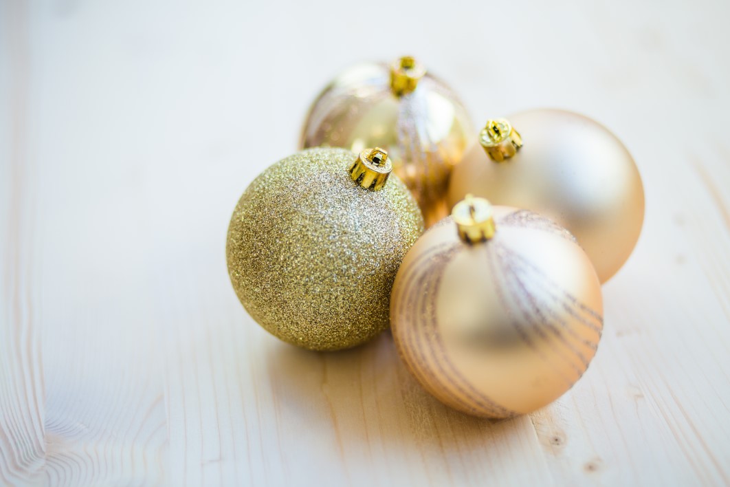 Christmas Baubles Wooden Table