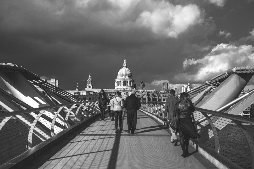 Crossing London Bridge Cloudy Day