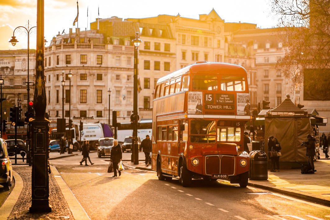 Vintage London Bus at Sunset