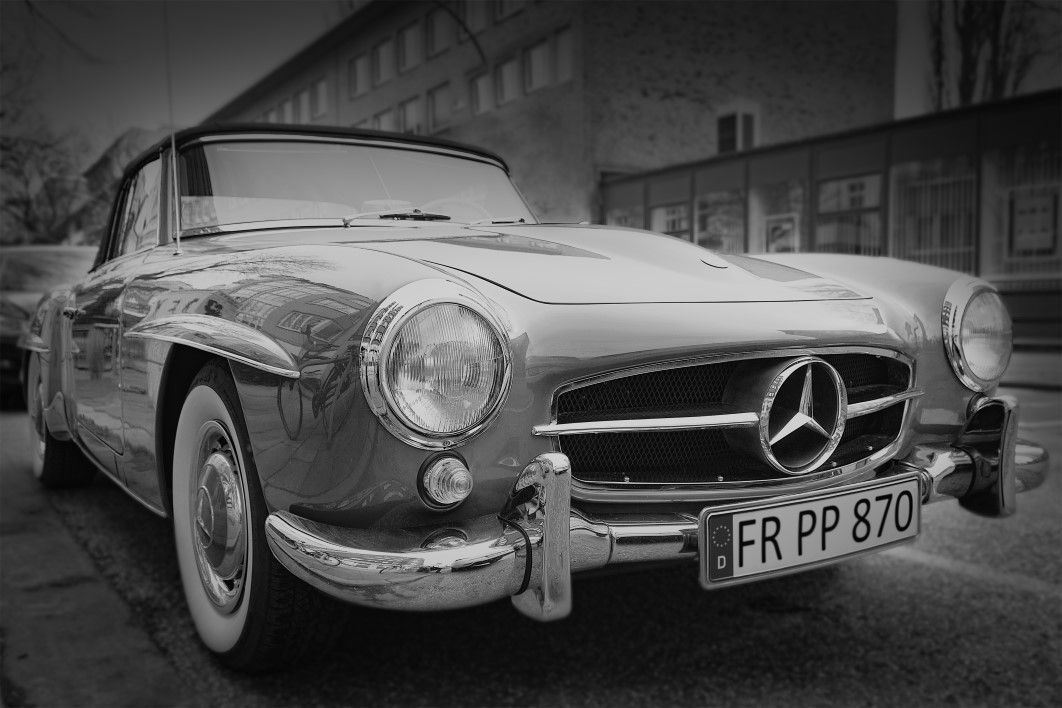 Vintage Mercedes Car Black White