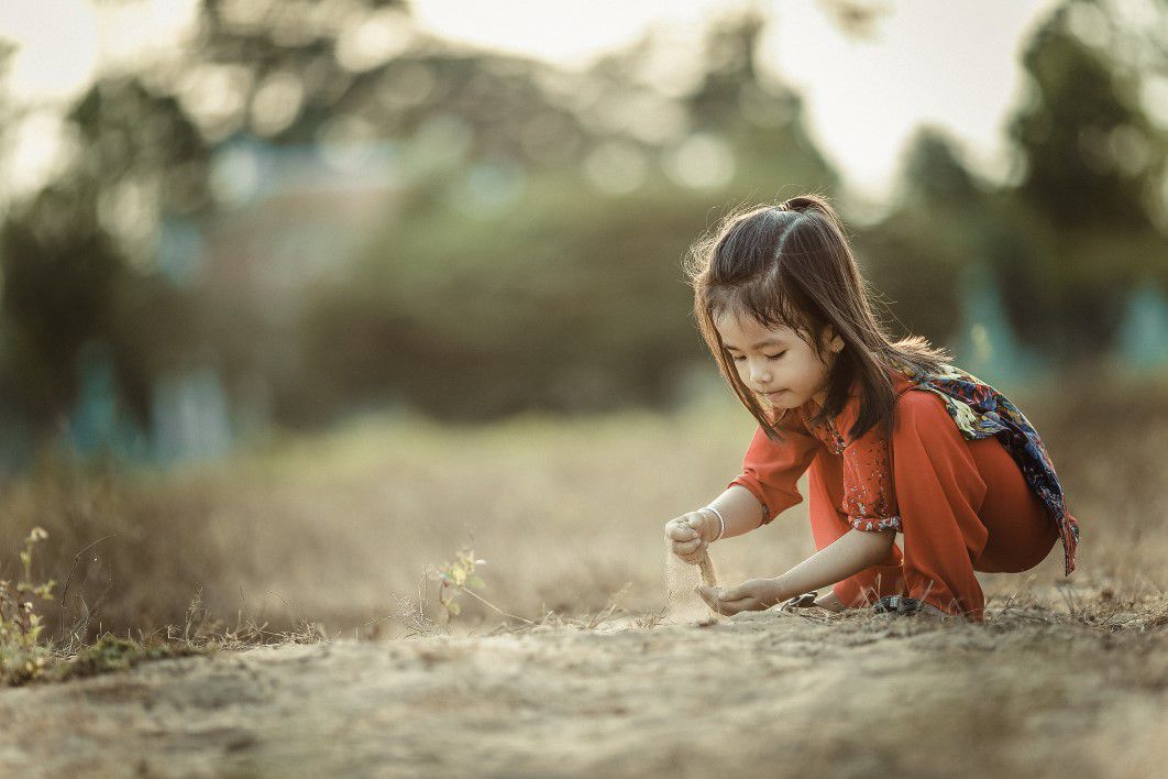 Girl Child Playing Sand