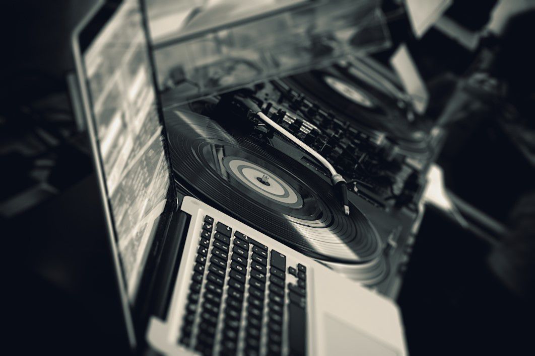 Black Vinyl Turntable White Laptop