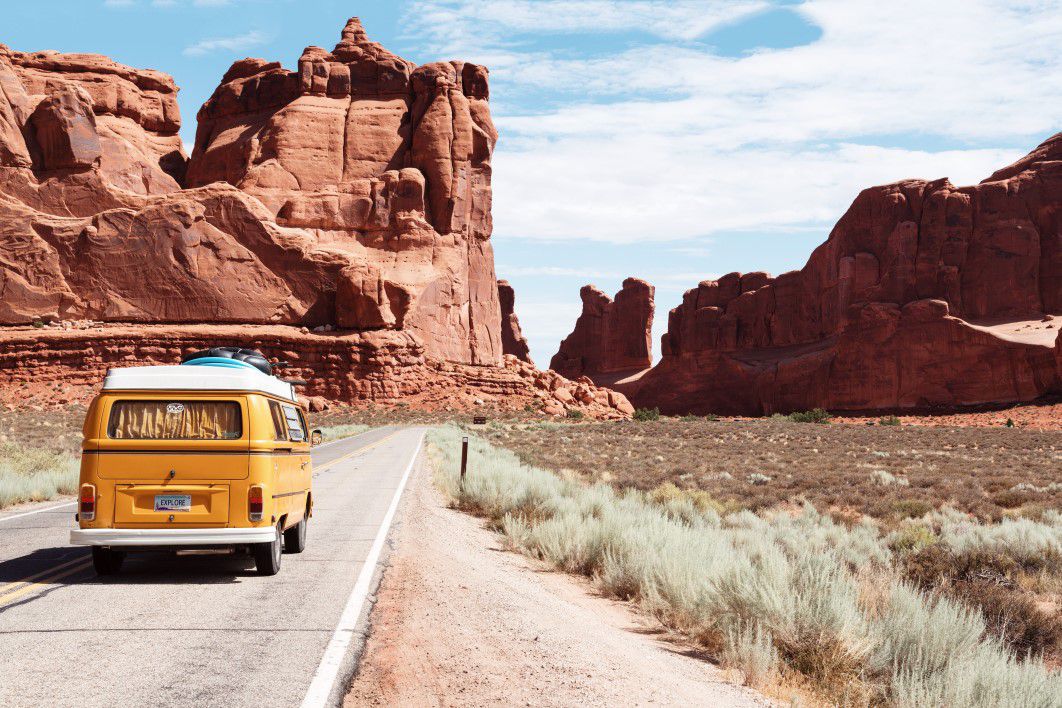 Classic Yellow Volkswagen Van Desert