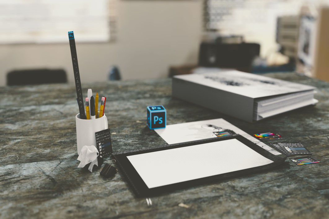 Desk Photoshop Pencils Paper