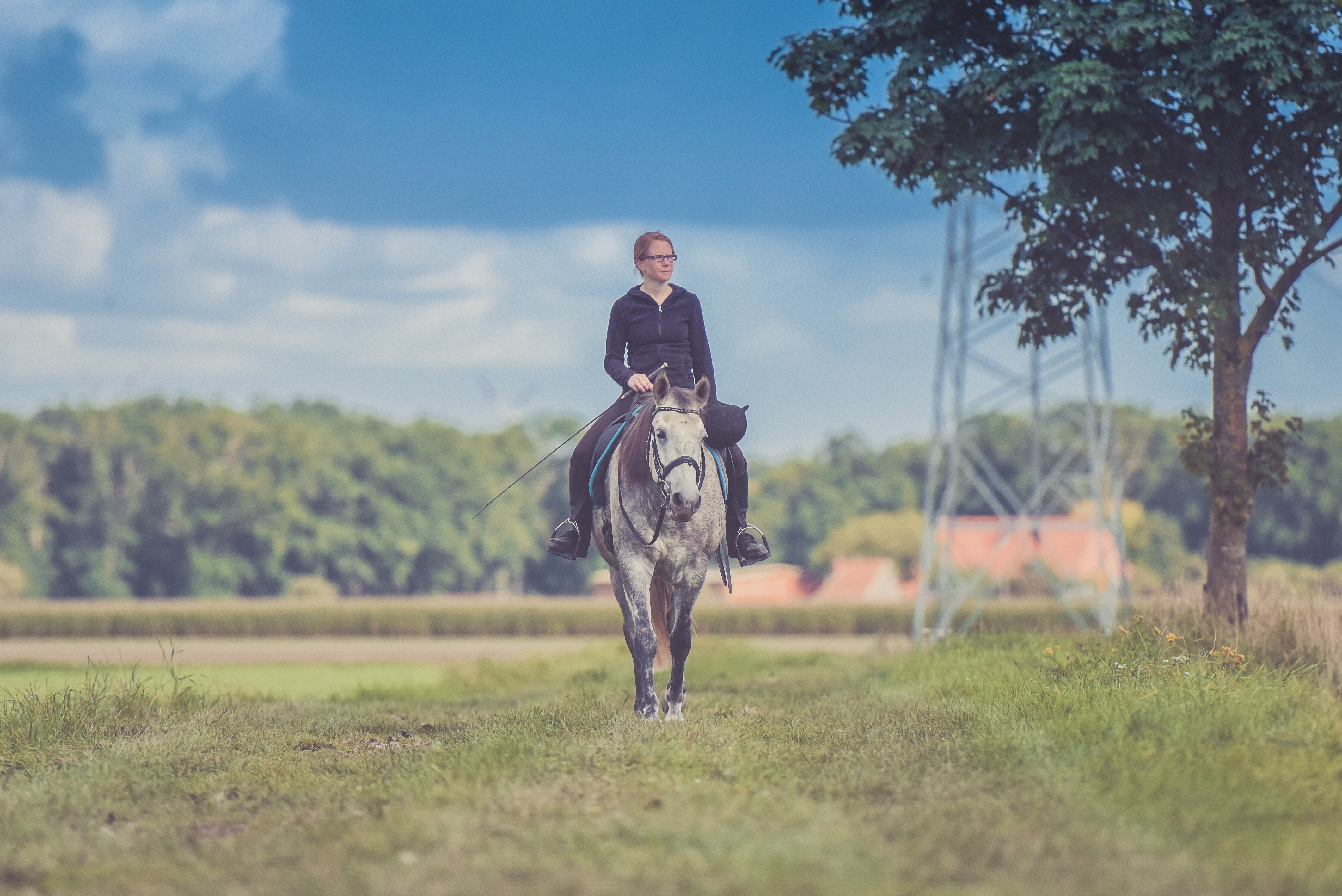 Girl Horse Field Vintage