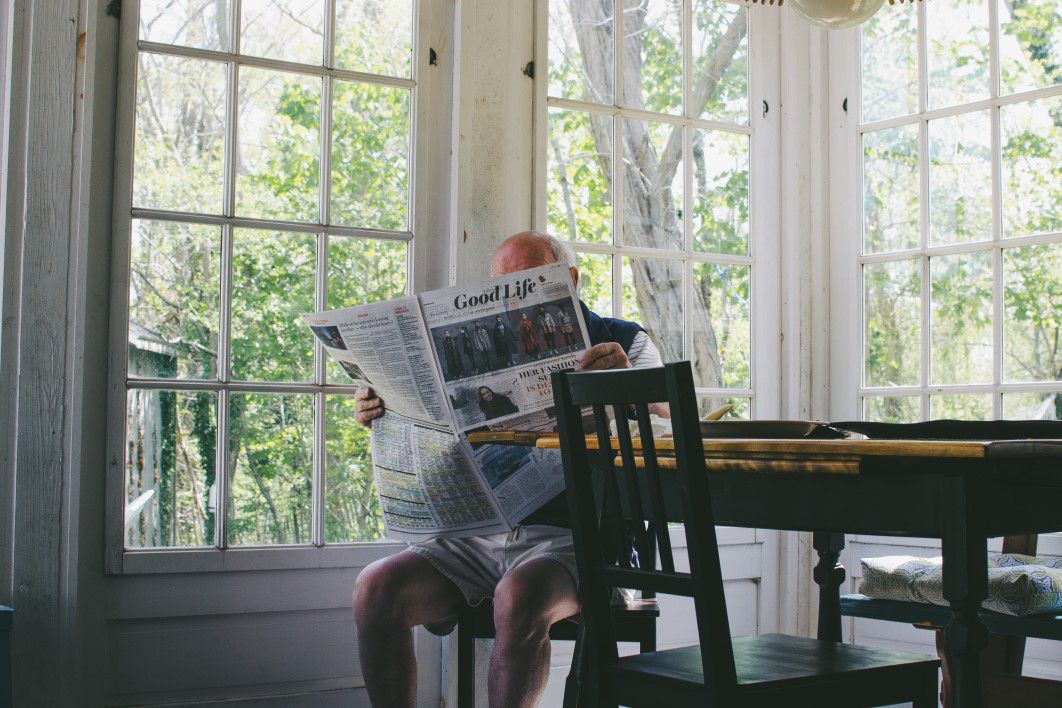 Old Man Reading Newspaper Morning