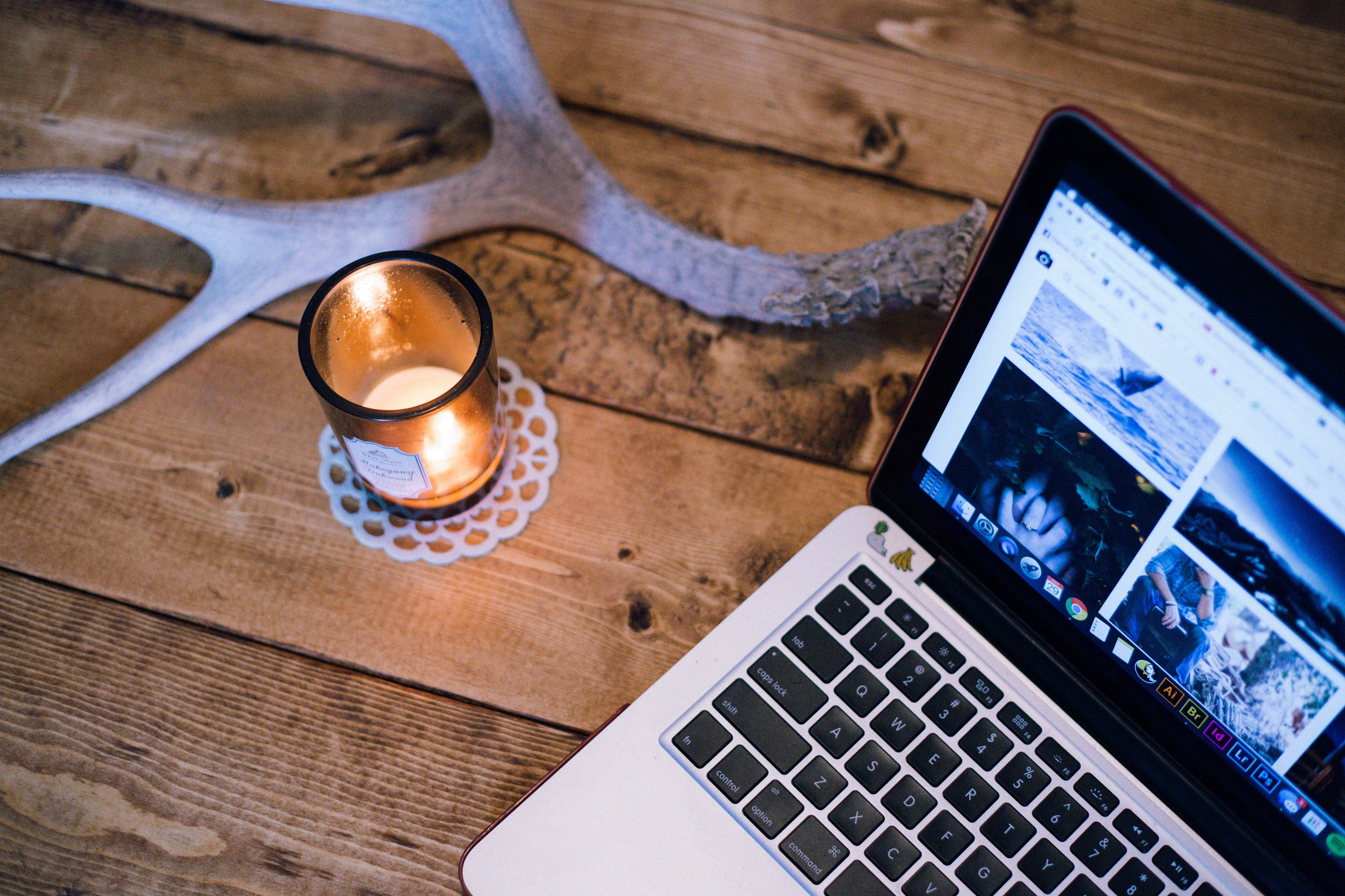 Wood Desk Candle MacBook