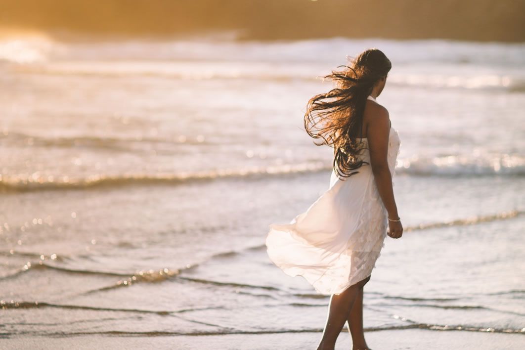 Woman White Dress Beach Sunset