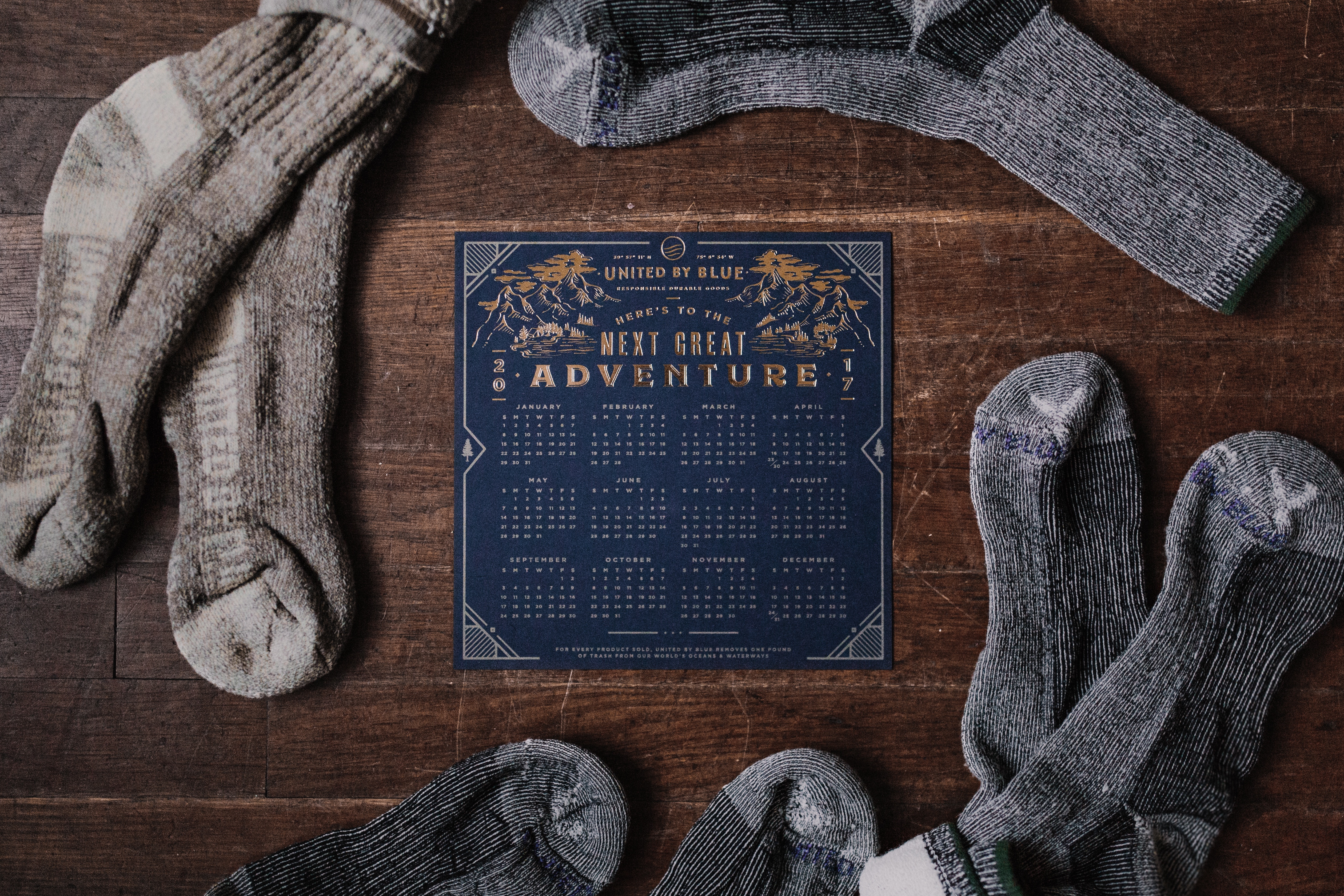 Adventure Calendar Socks Wood Desk