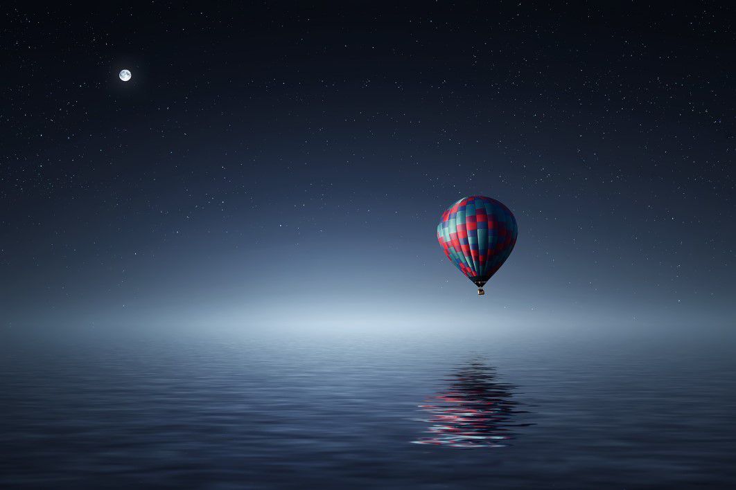 Hot Air Balloon Night Sky Moon