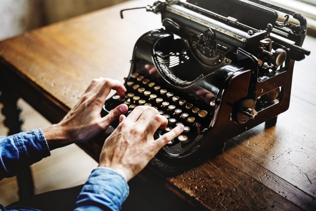 Vintage Desk Typewriter Man Hands