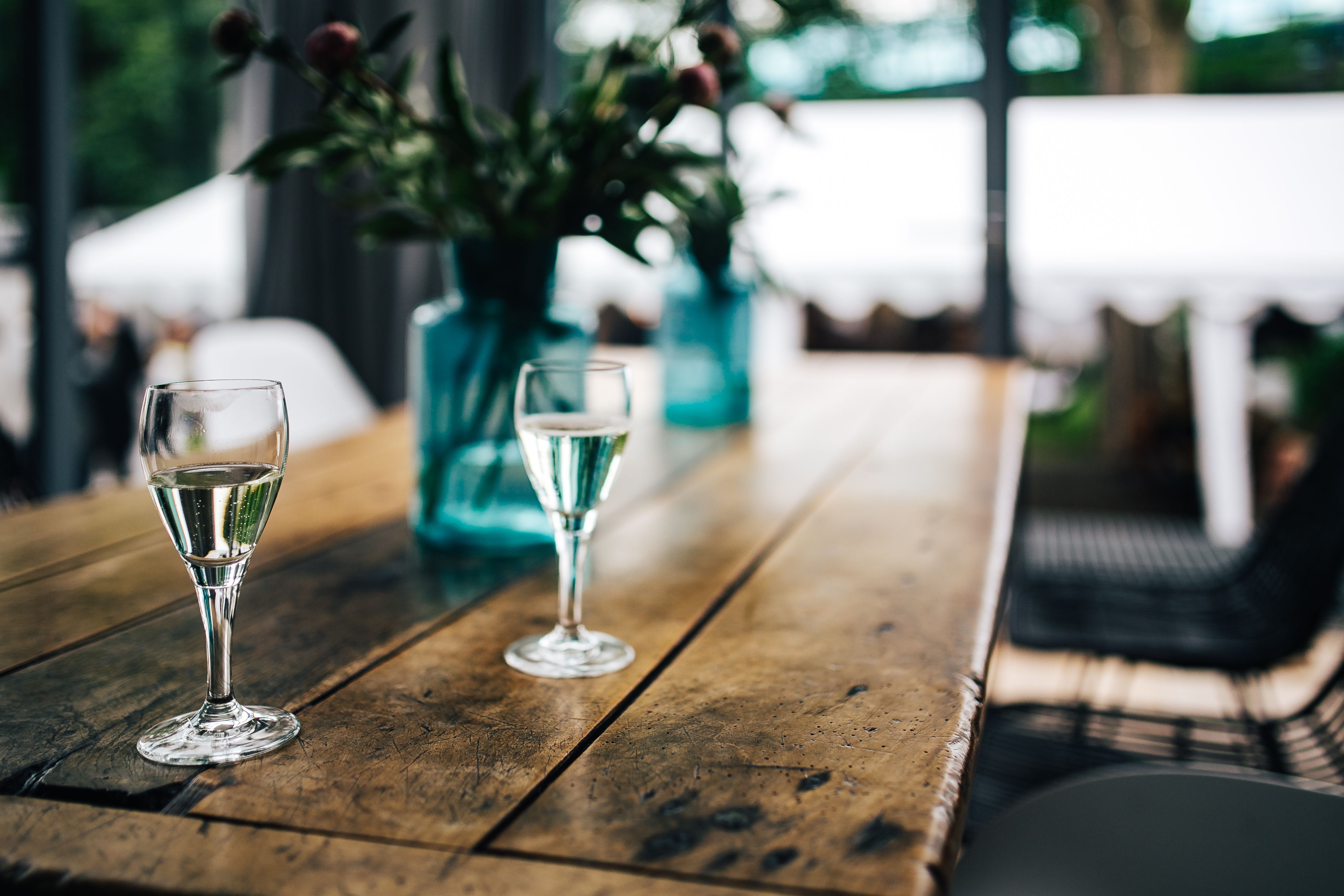 Glass White Wine Wood Table