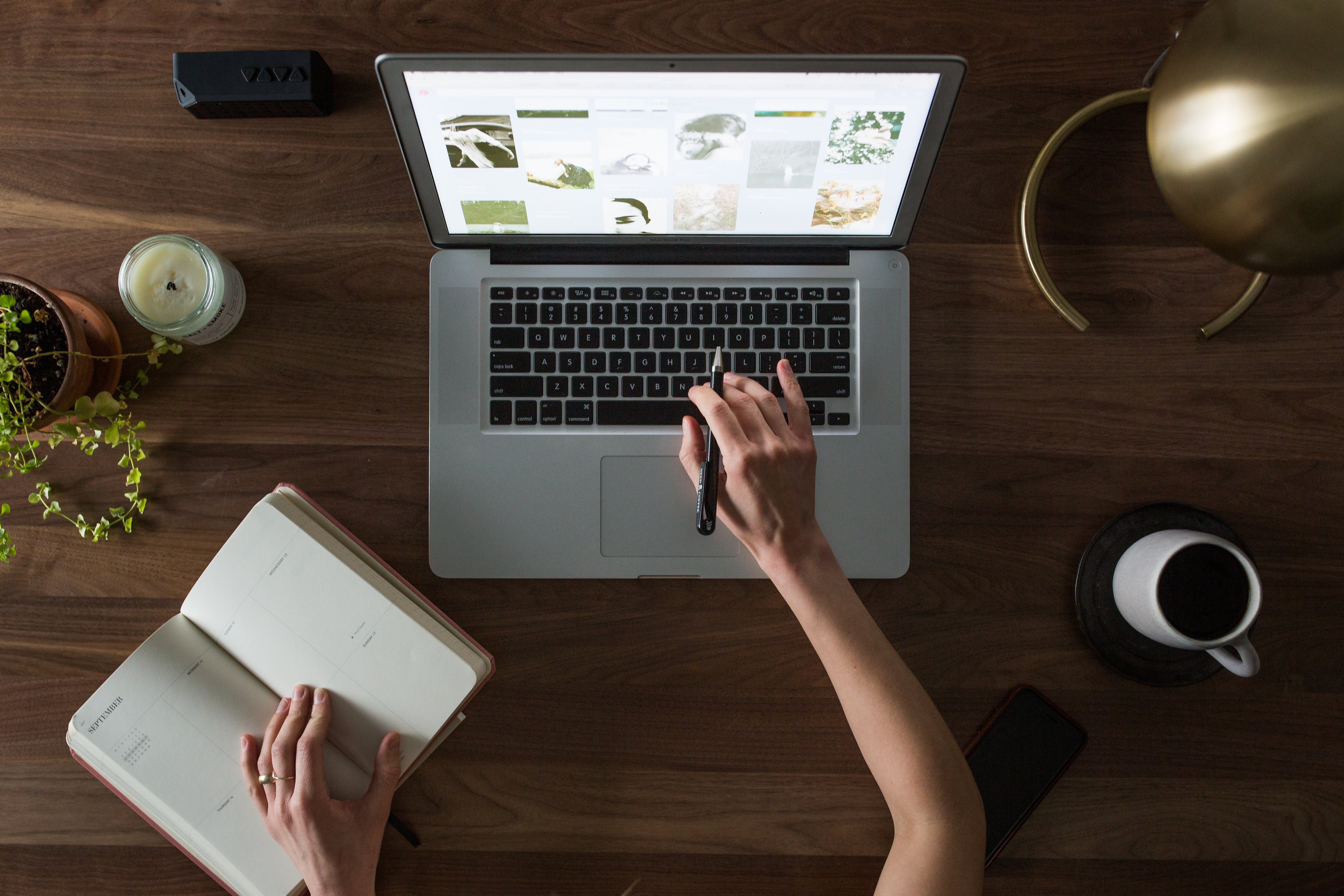 Overhead Laptop Coffee Notebook