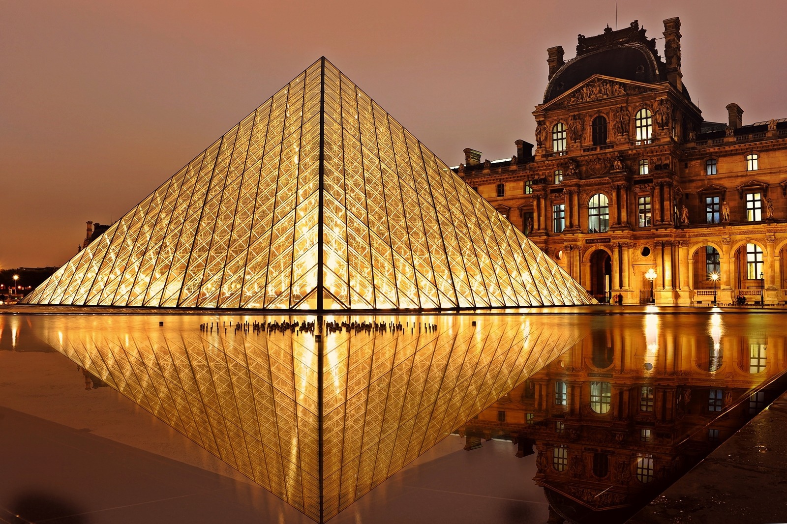 Louvre Pyramid Lights Night