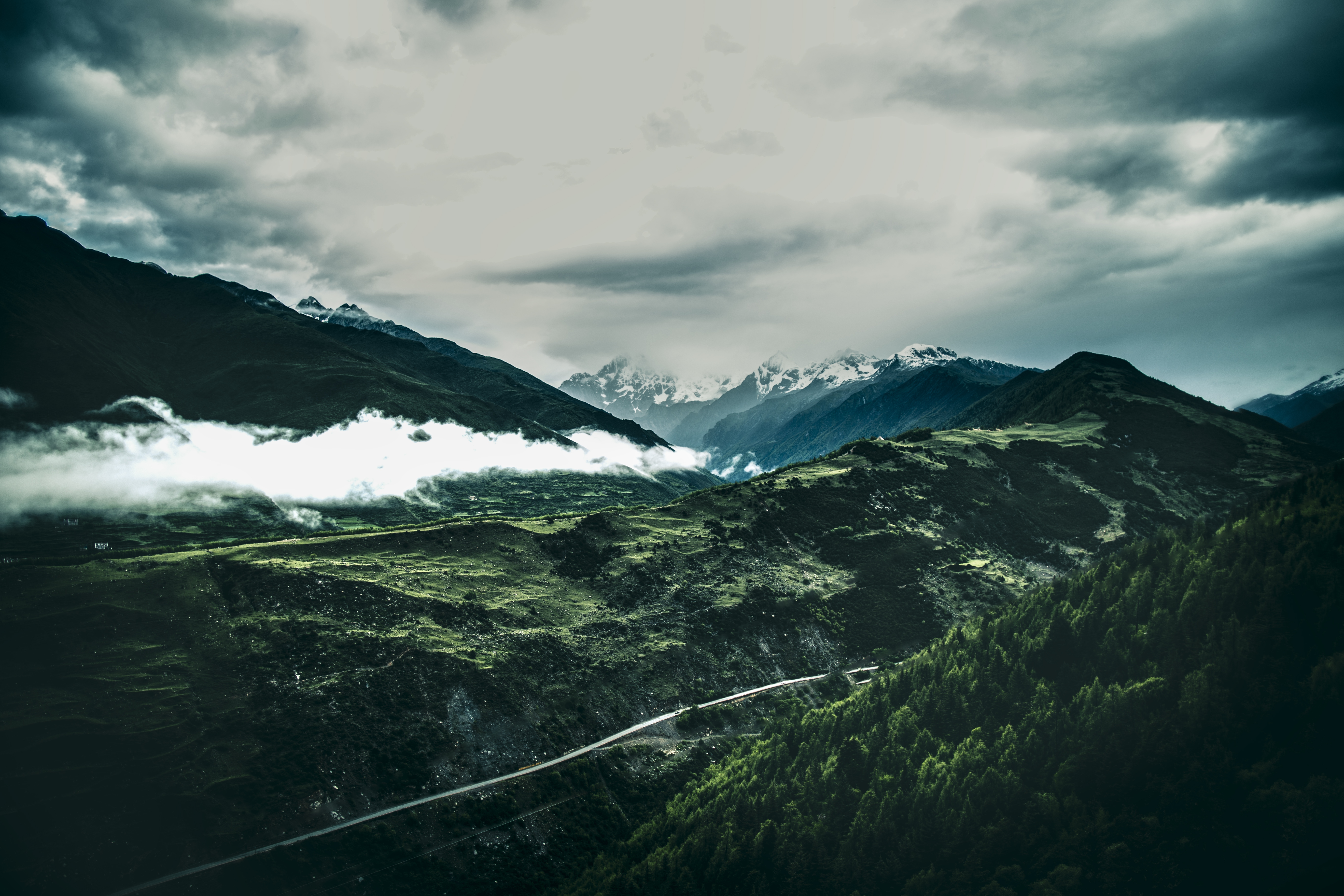 Green Hills Snow Mountain Road Clouds