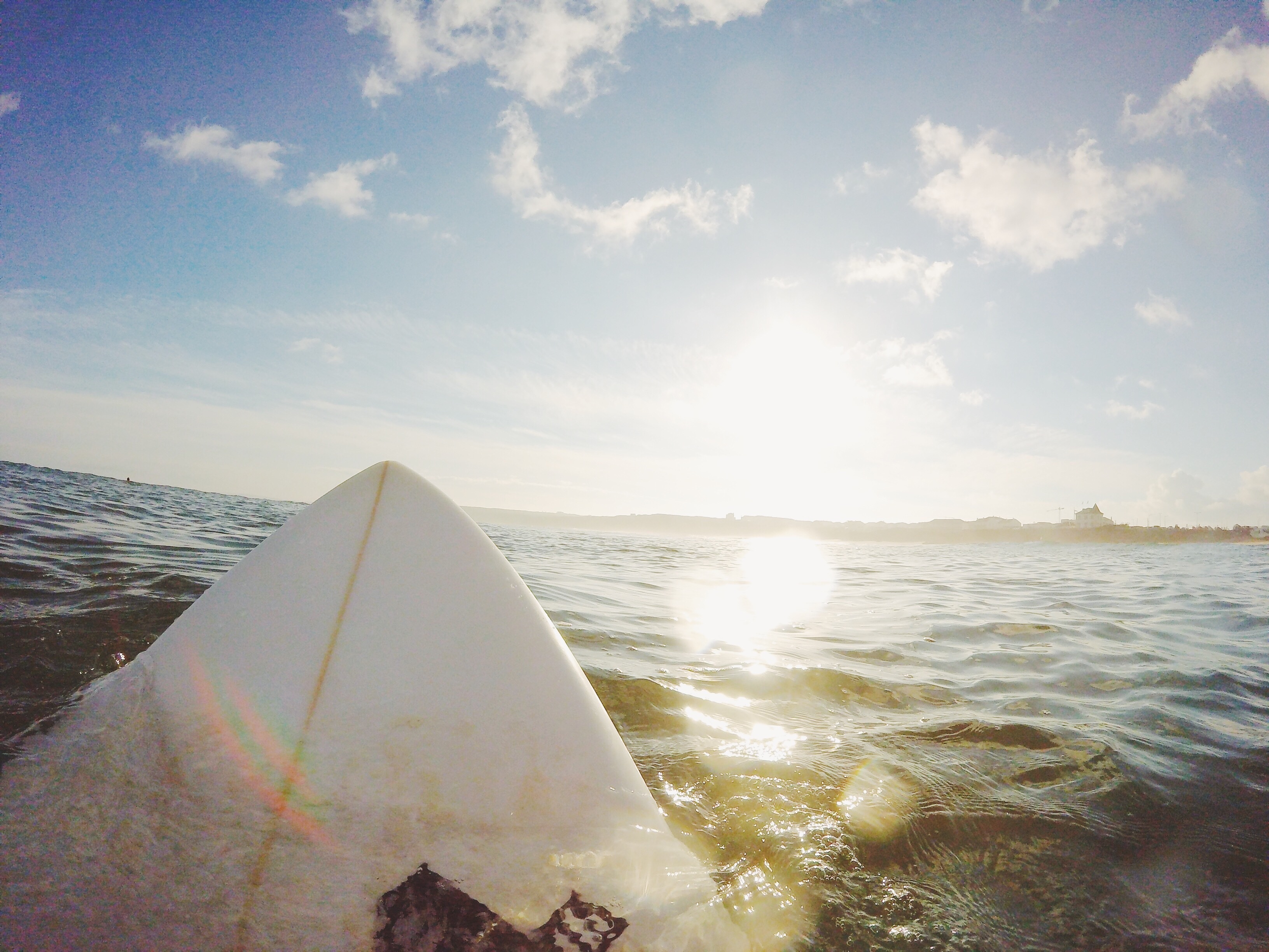 Surf Board Sea Water Blue Sky Clouds