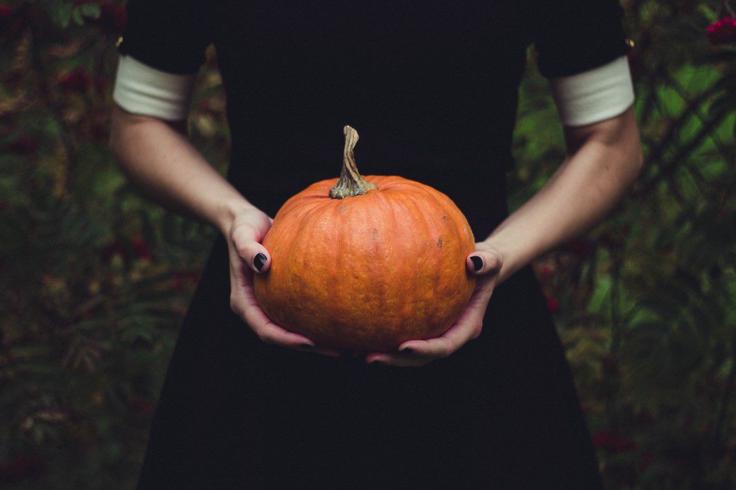 Woman Black Dress Halloween Pumpkin Squash