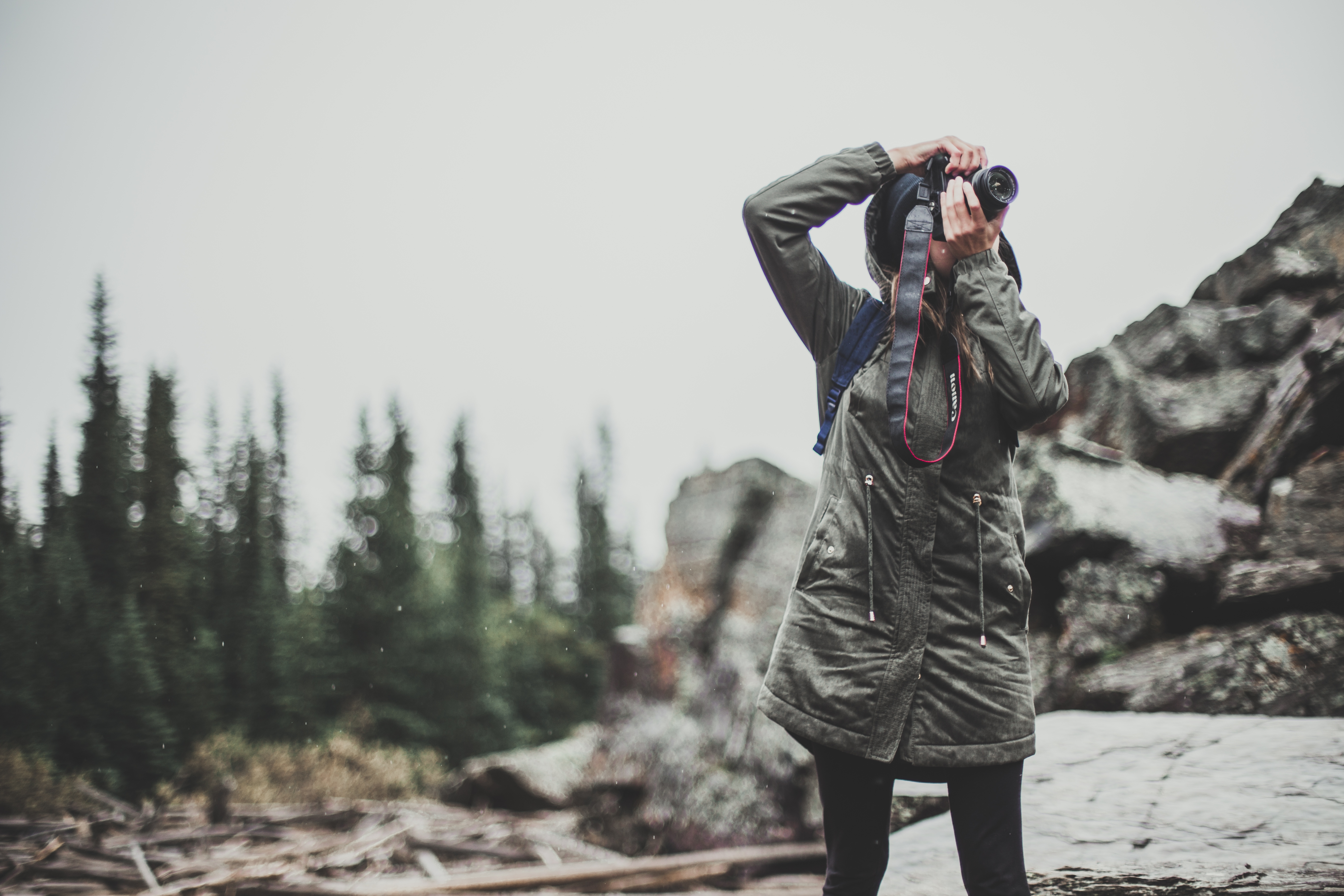 Woman Camera Forest Mountain