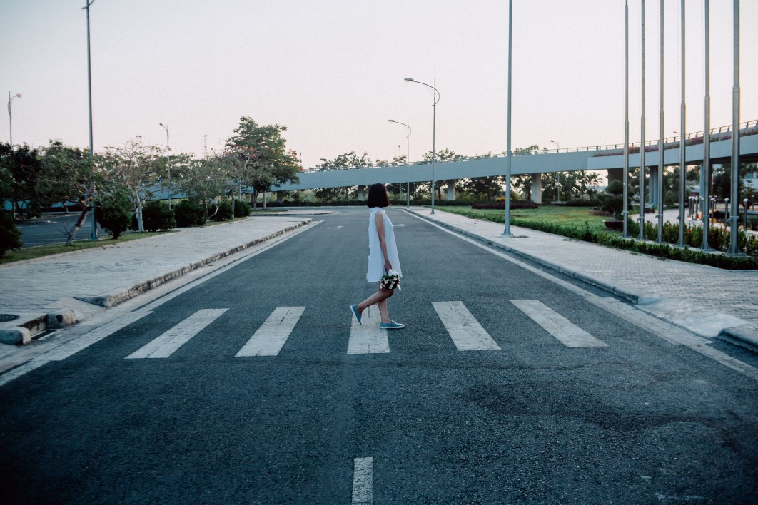 Woman Crosswalk Zebra Crossing Road