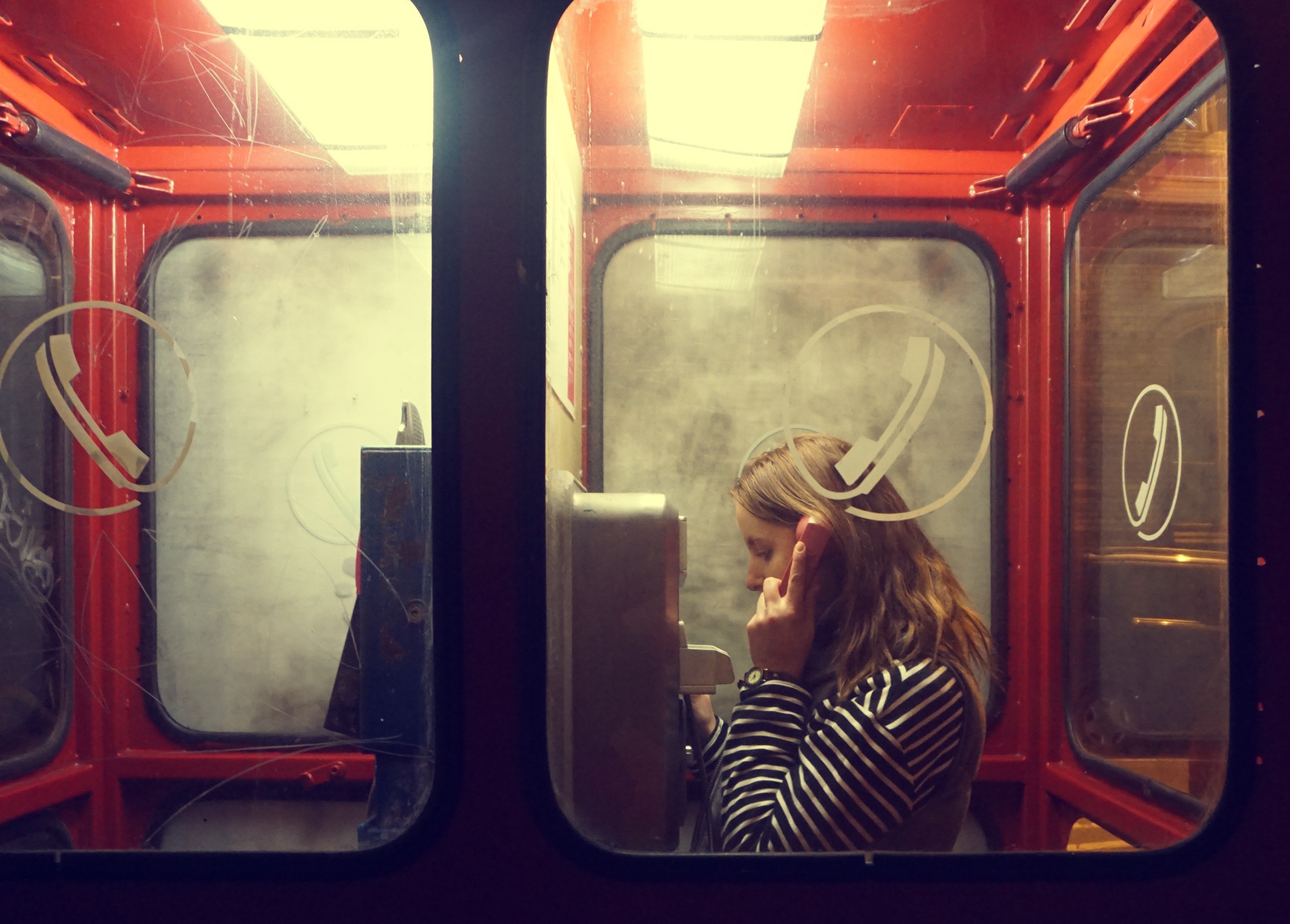 Woman Telephone Box Red