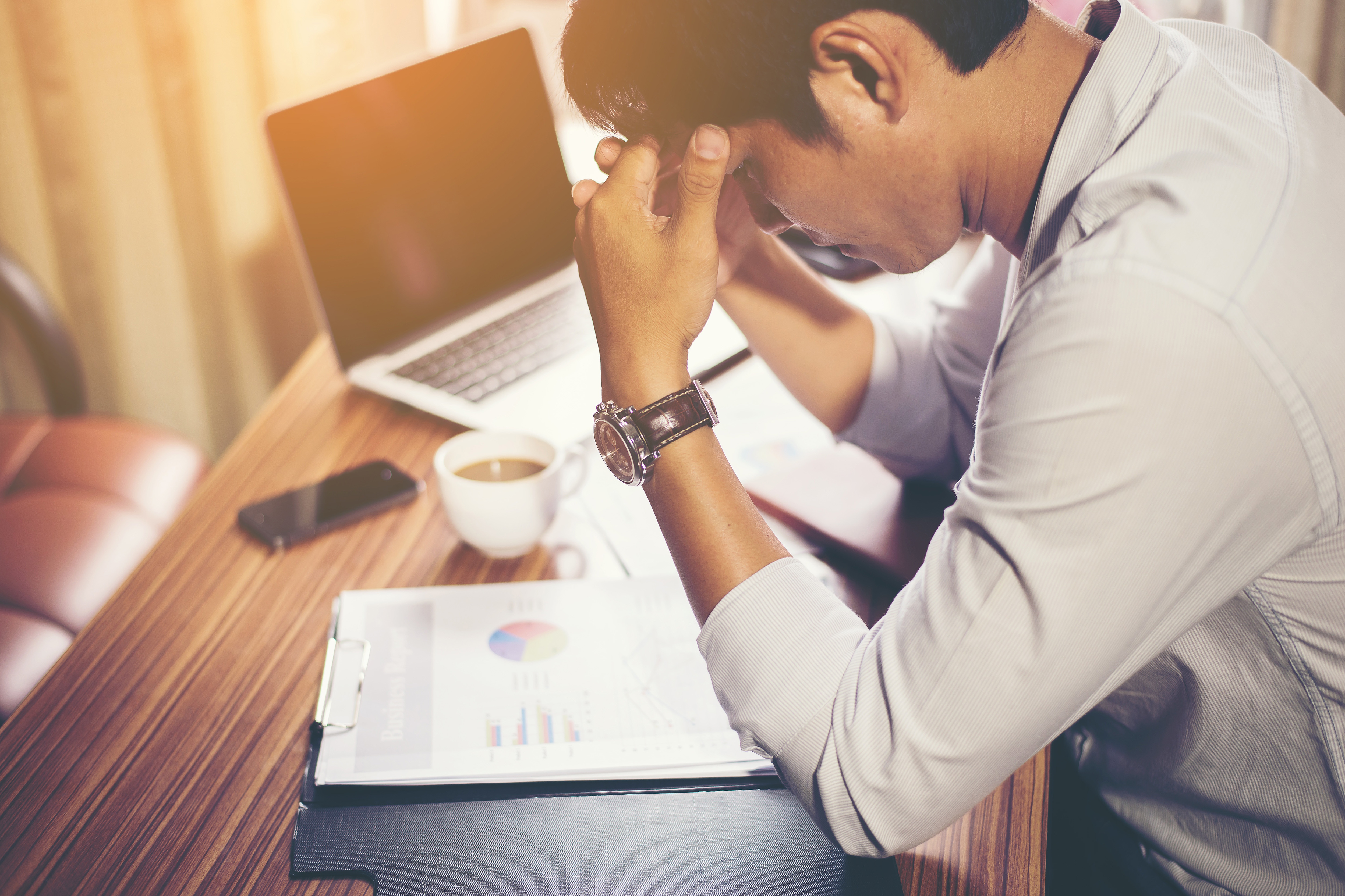 Computer Man Stressed Work