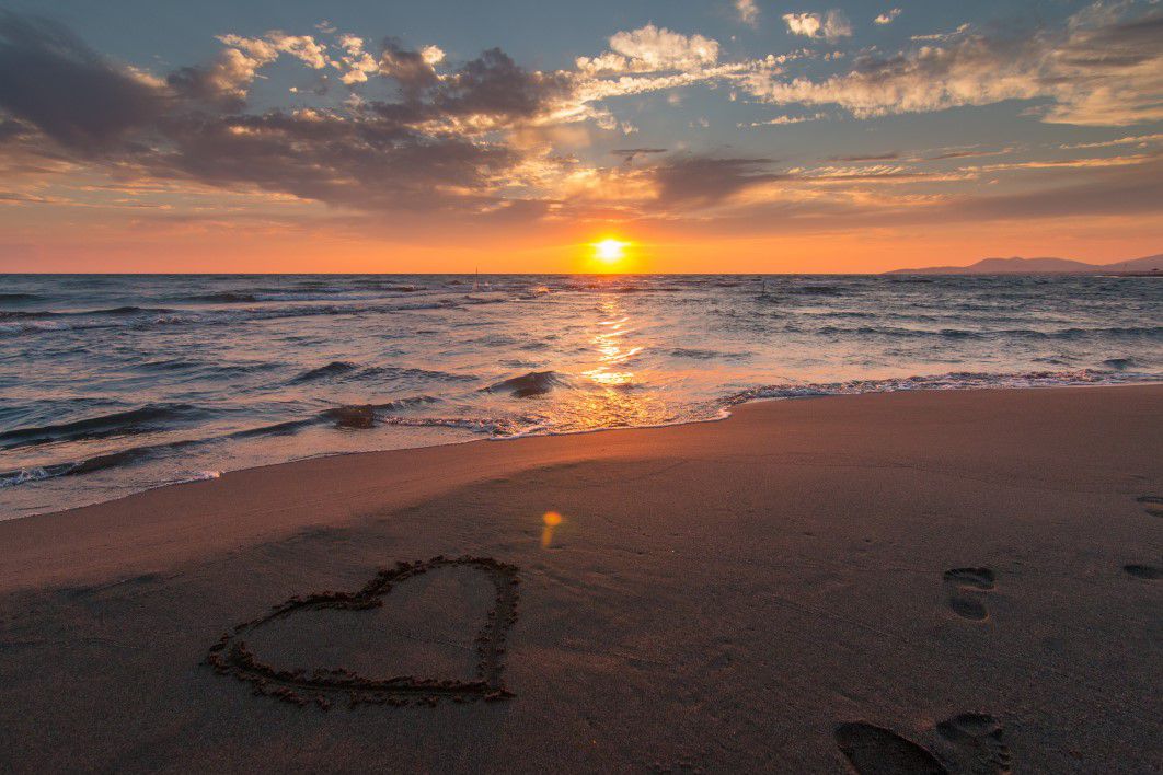 Love Heart Beach Sunset Ocean Royalty Free Photo