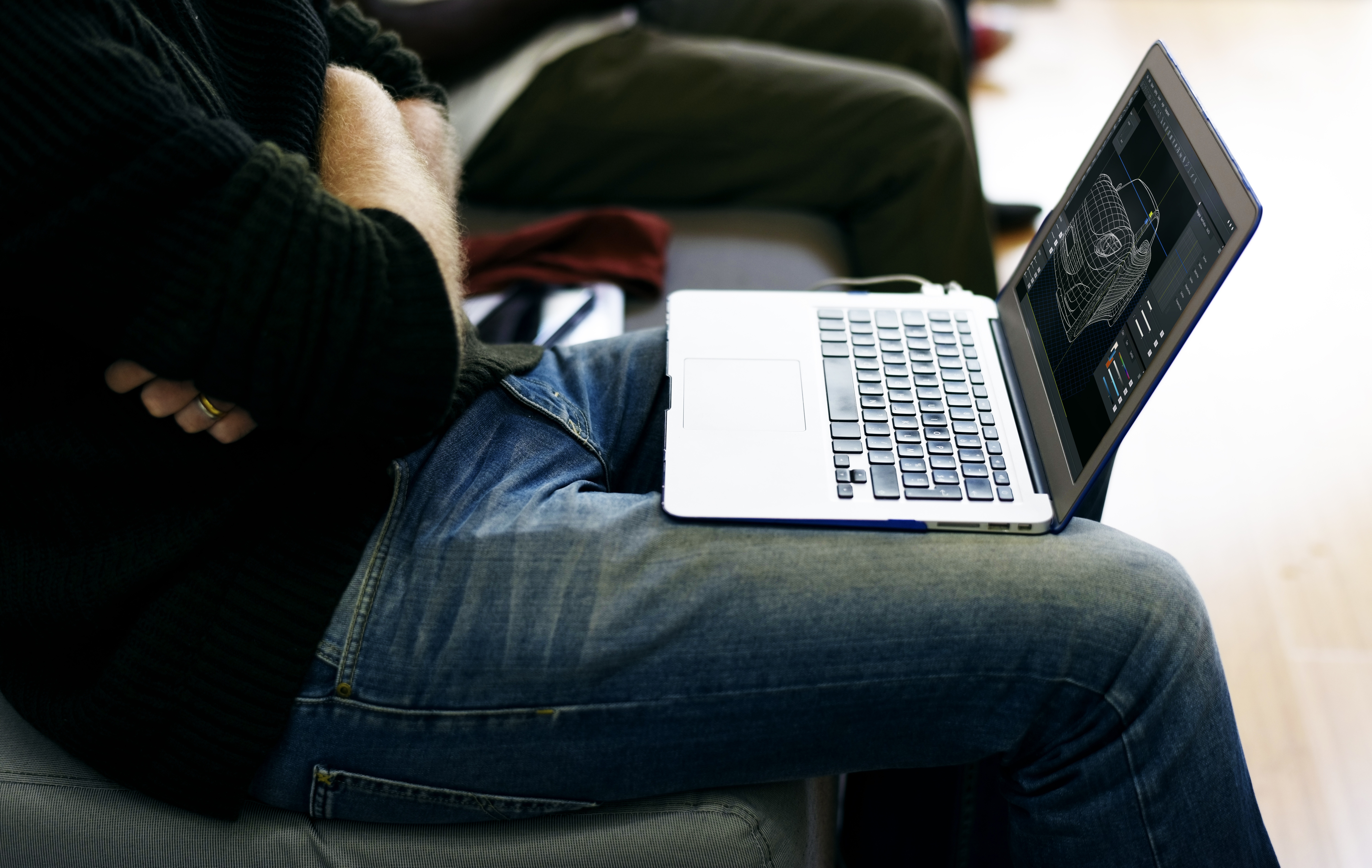 Man Jeans Laptop Office Work