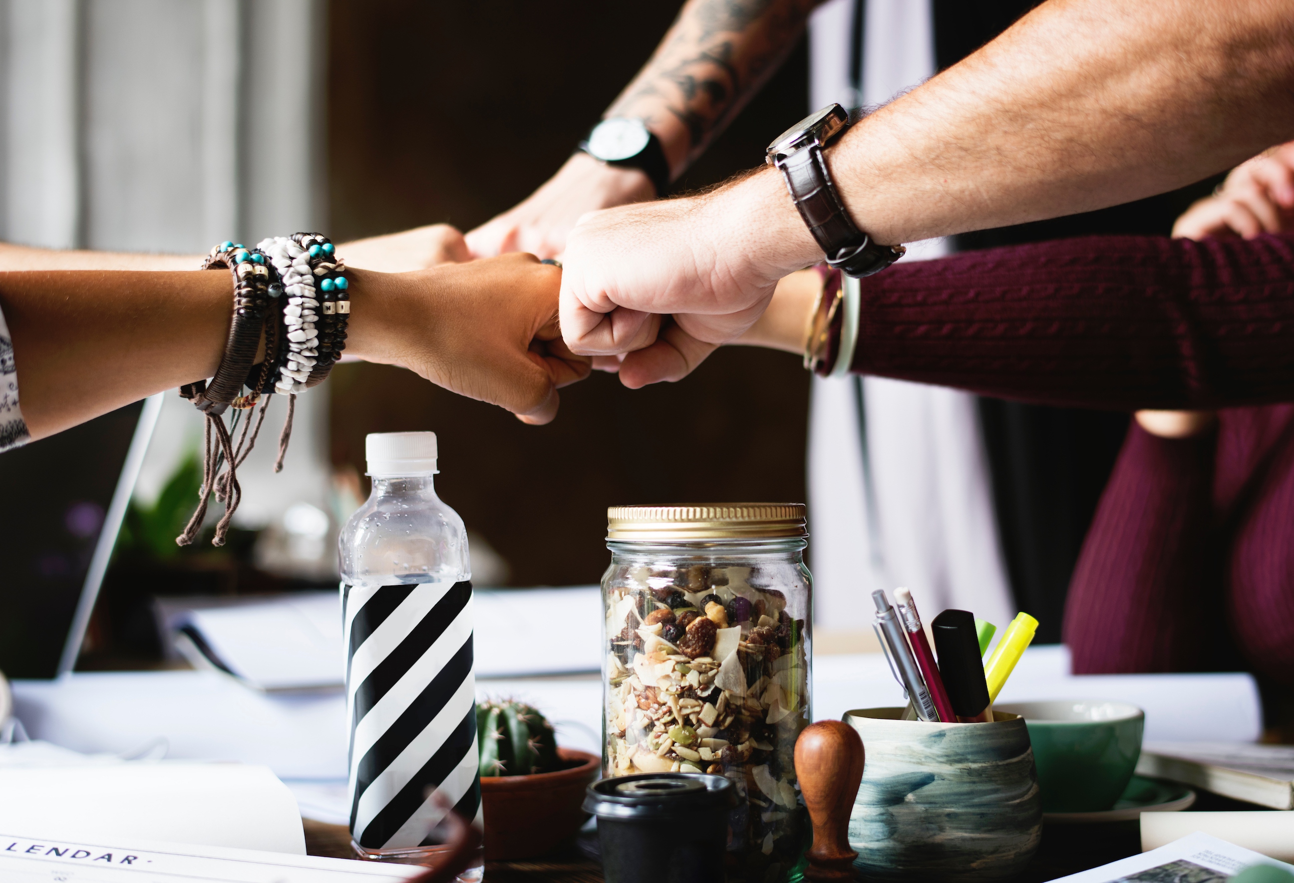 Office Team Building Fist Bump Desk