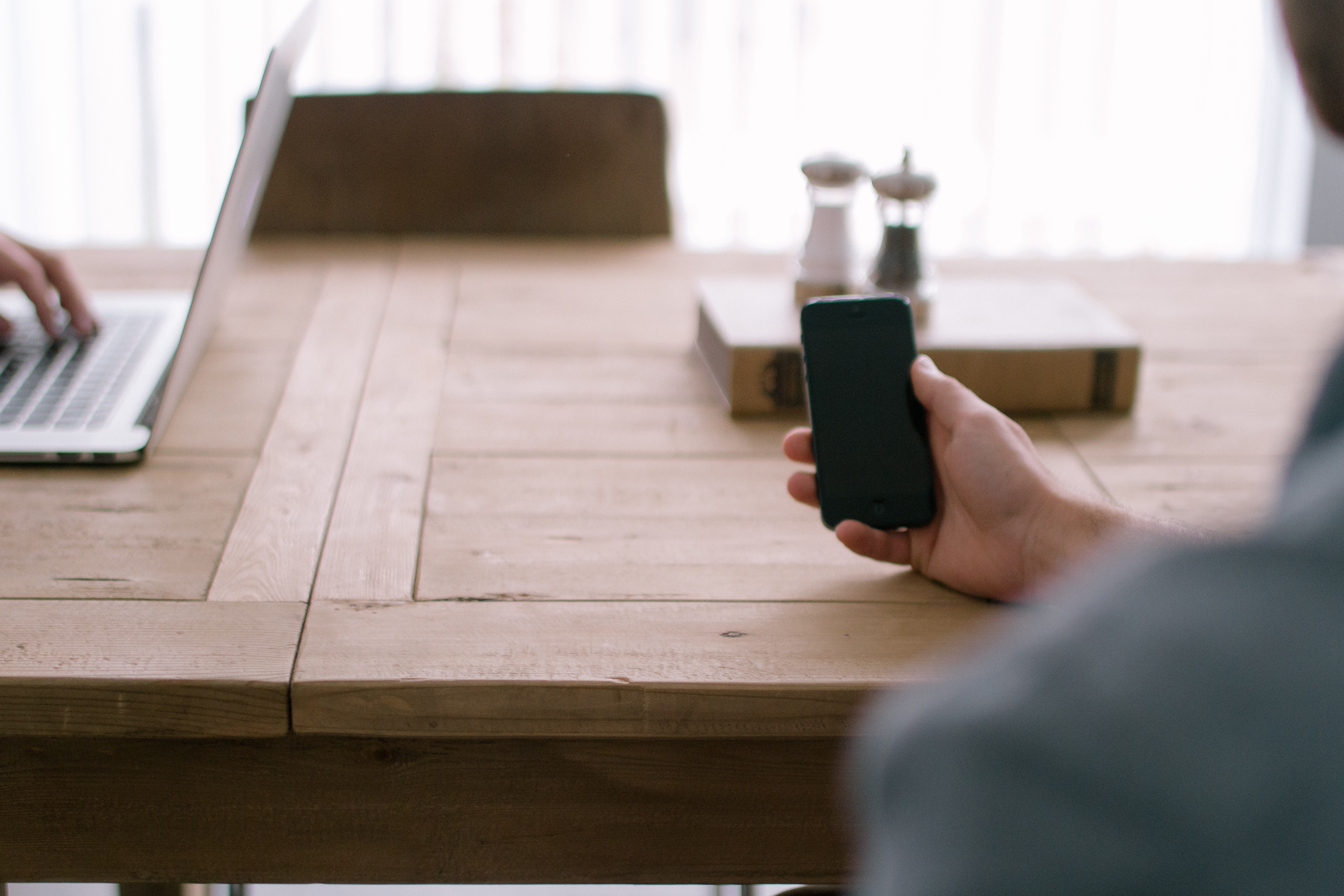 Wood Desk iPhone Laptop Office