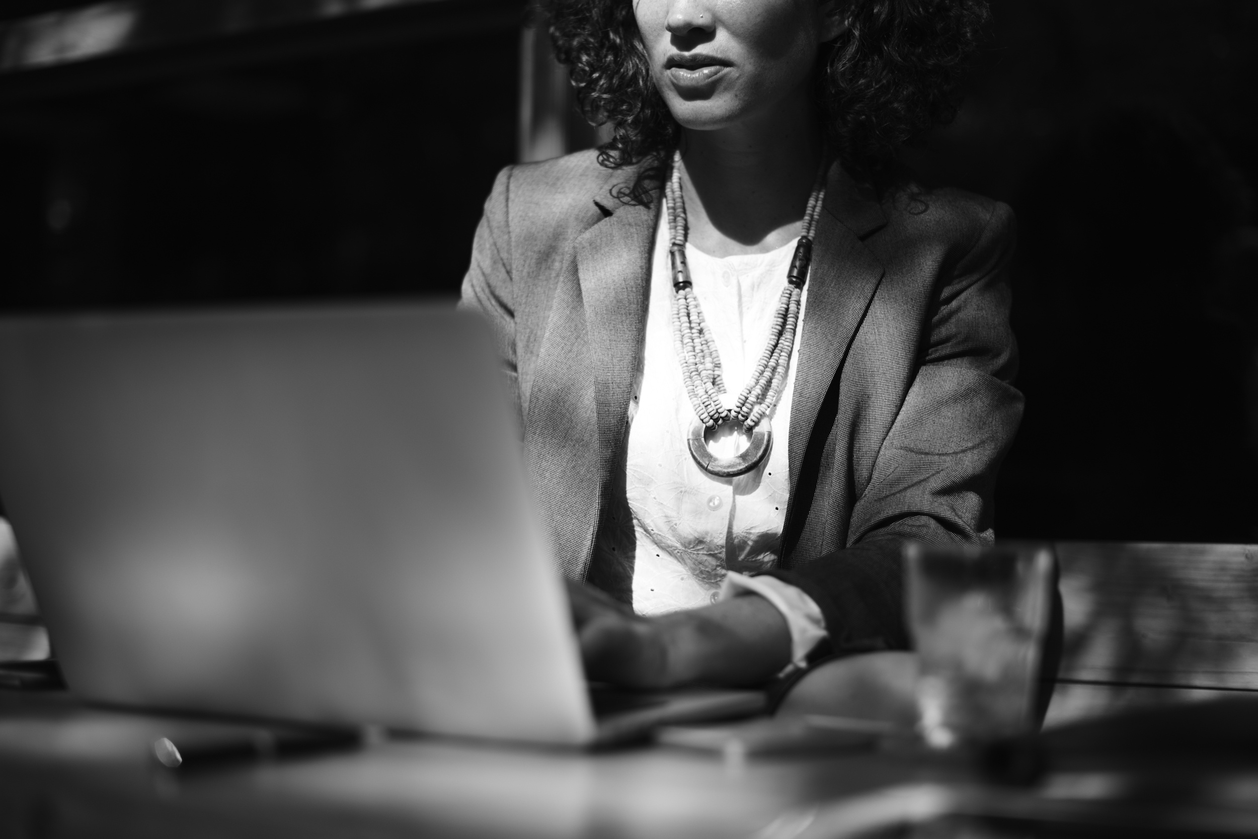 Black White Woman Work Laptop