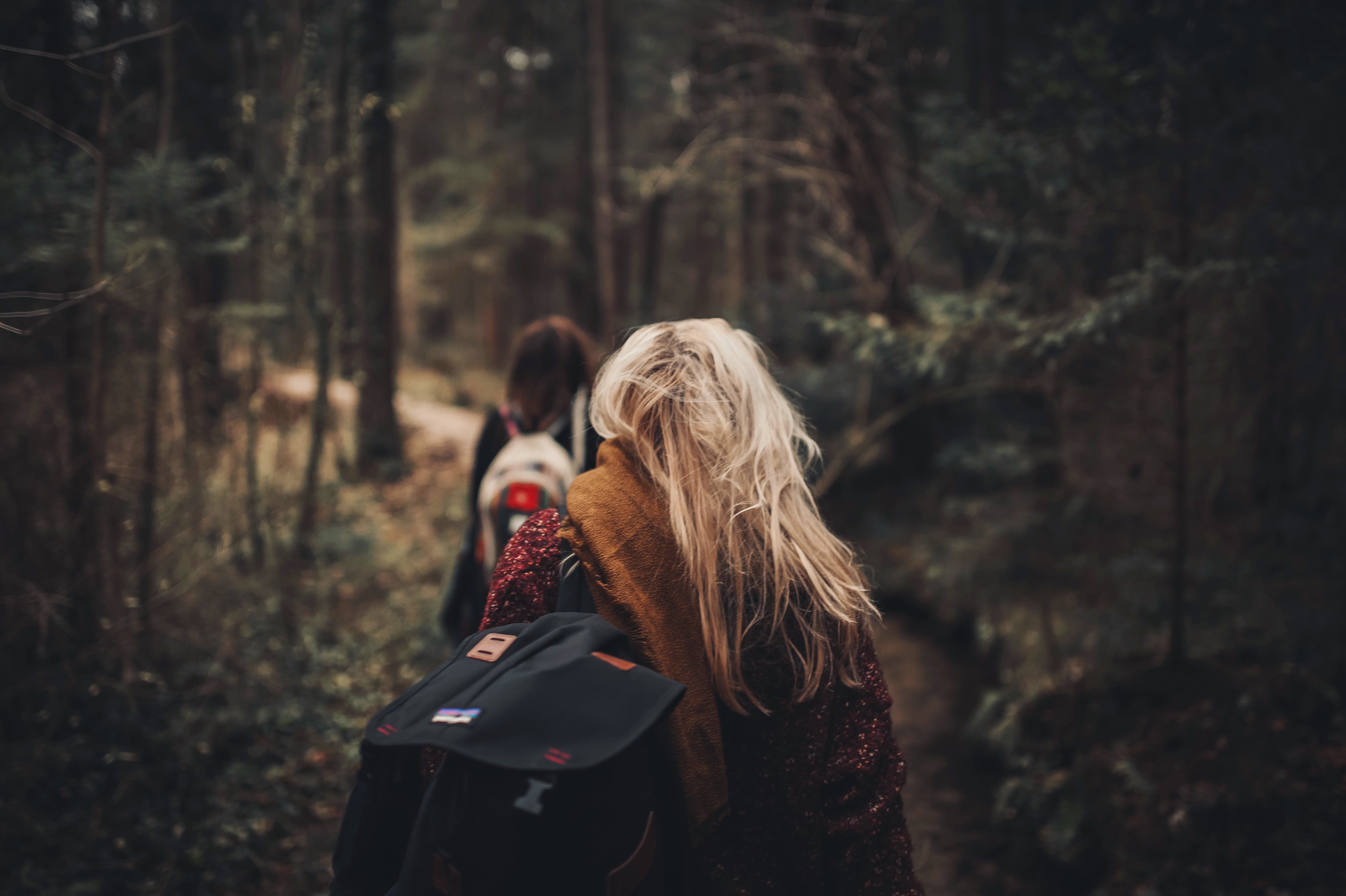 Blonde Woman Hike Forest