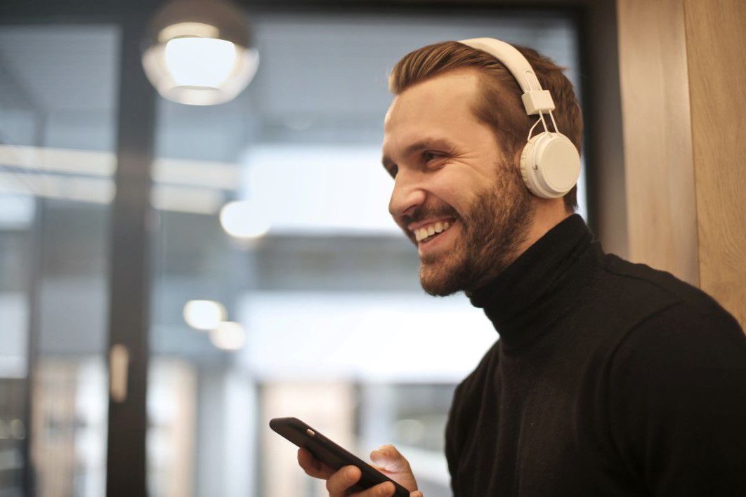 Handsome Man Listening Music Headphones