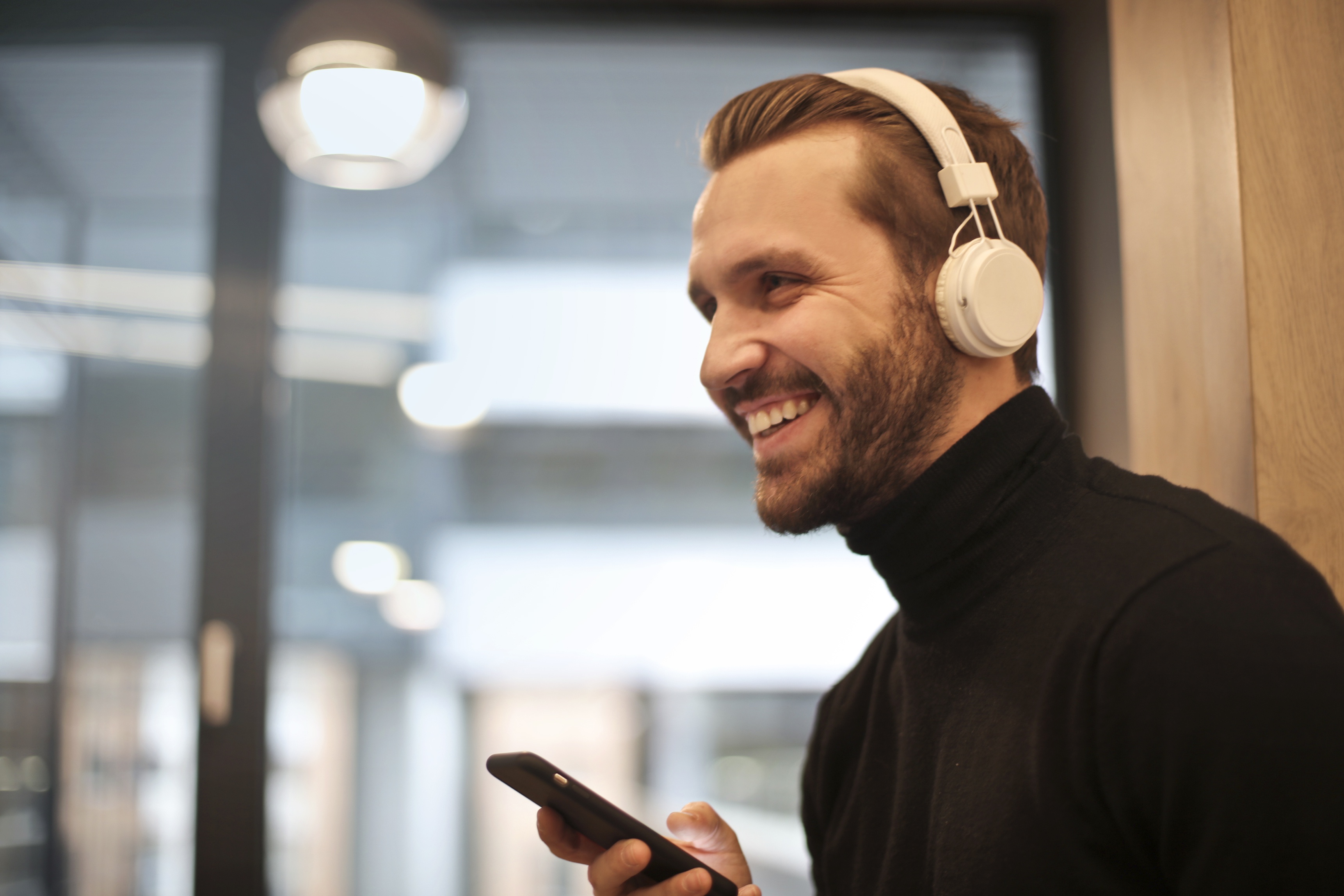 Handsome Man Listening Music Headphones