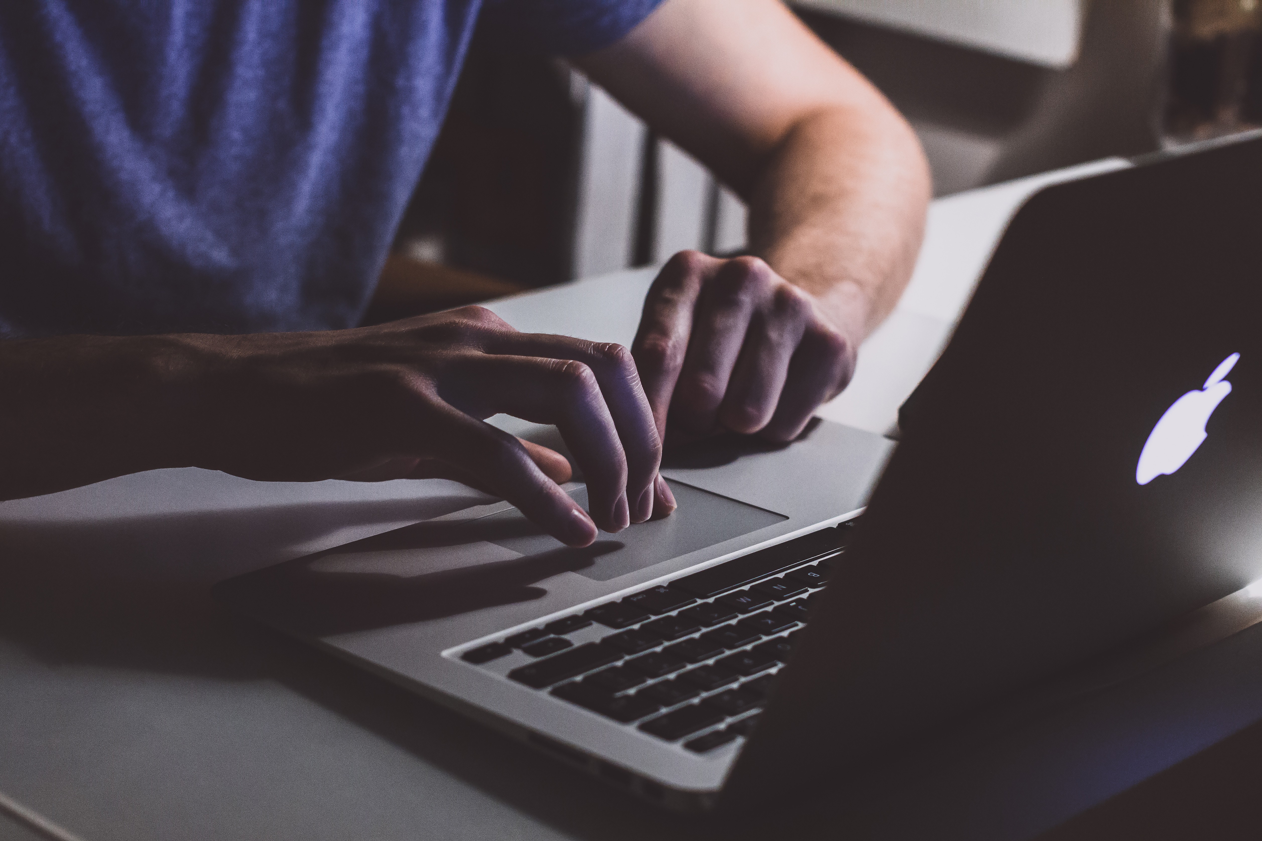 Man Typing Laptop Office Desk MacBook