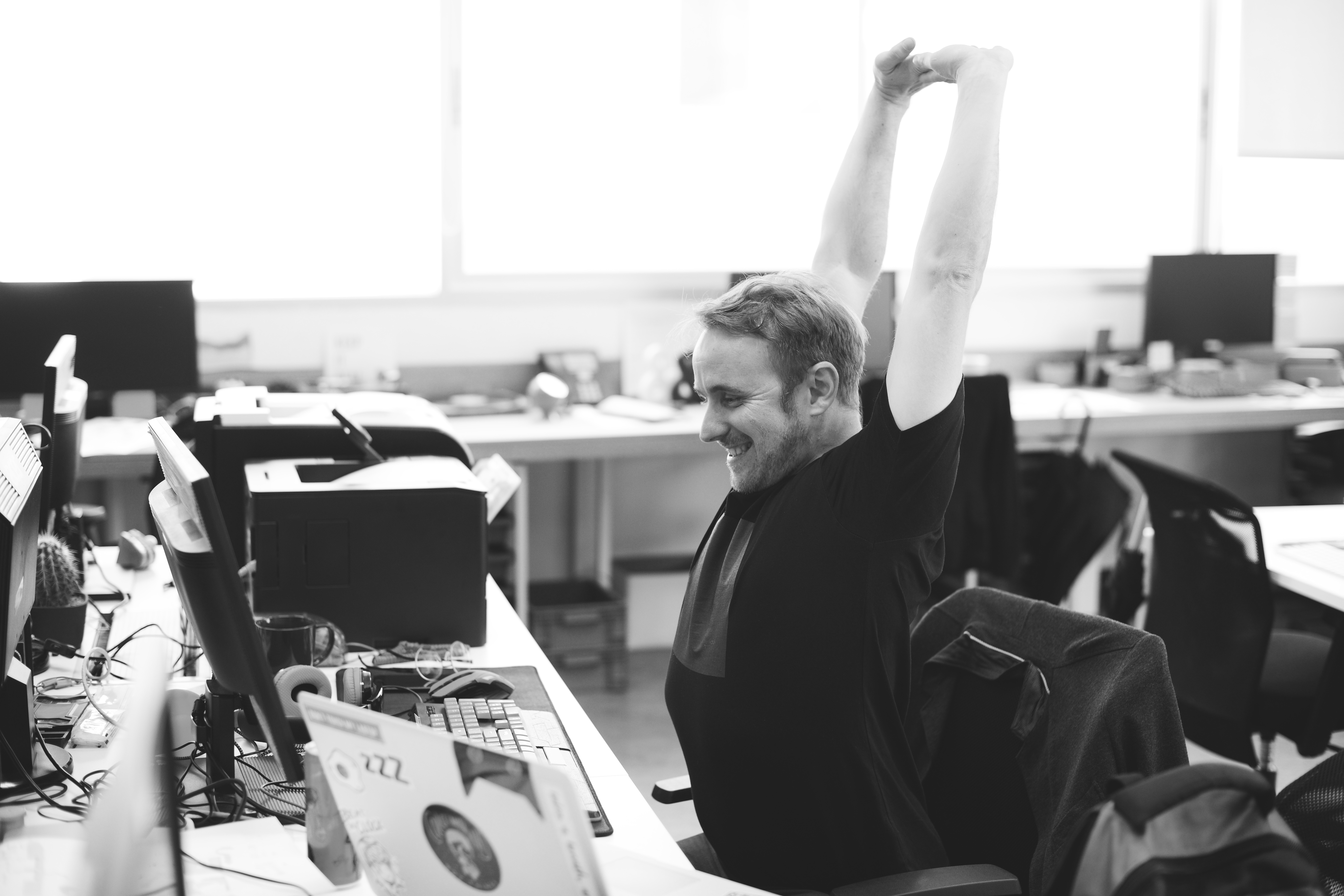 Man Working Computer Happy Office