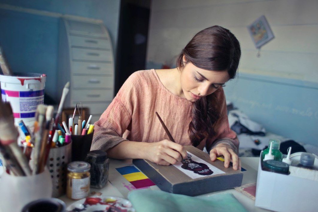 Woman Artist Painting Studio Office