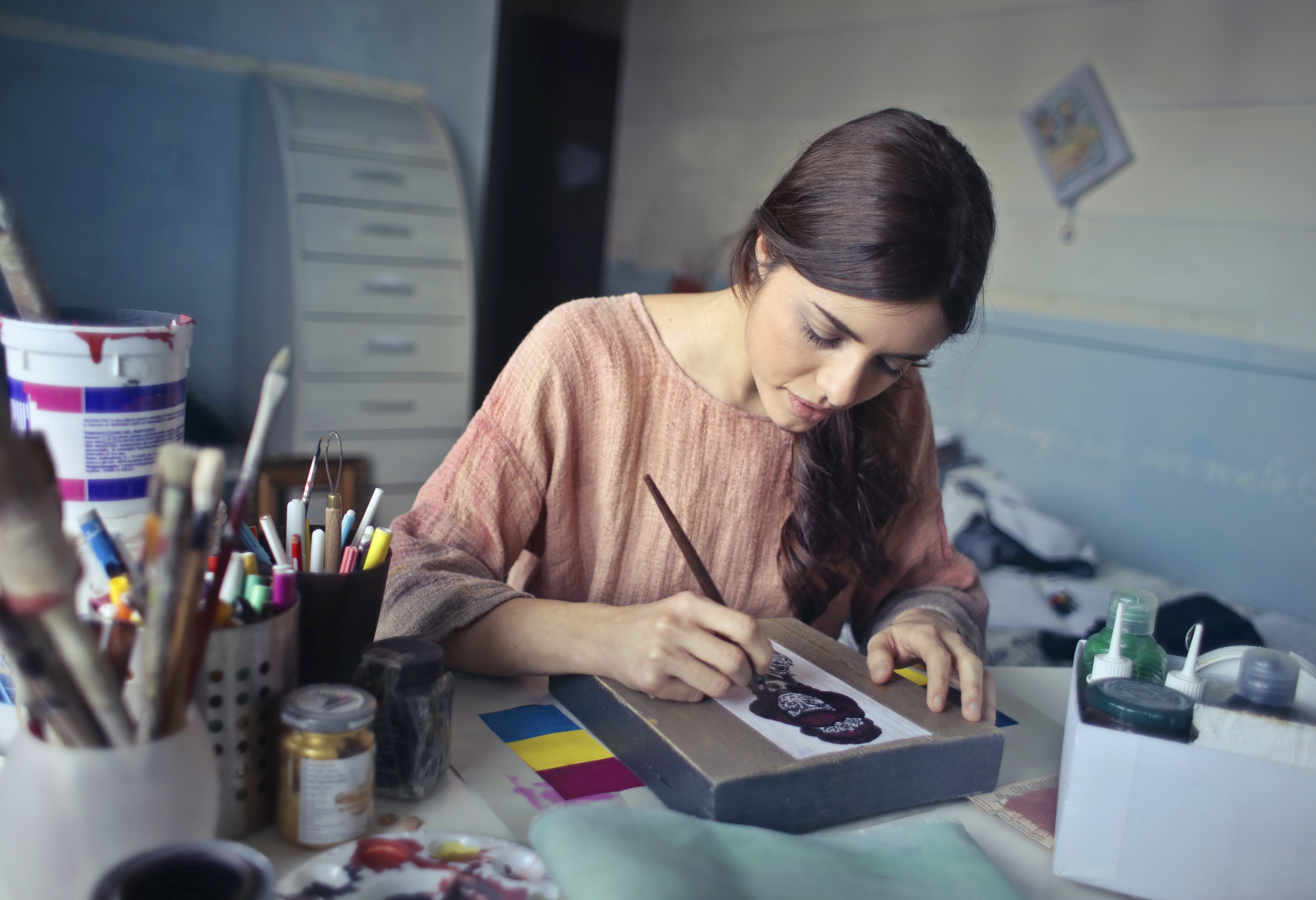 Woman Artist Painting Studio Office