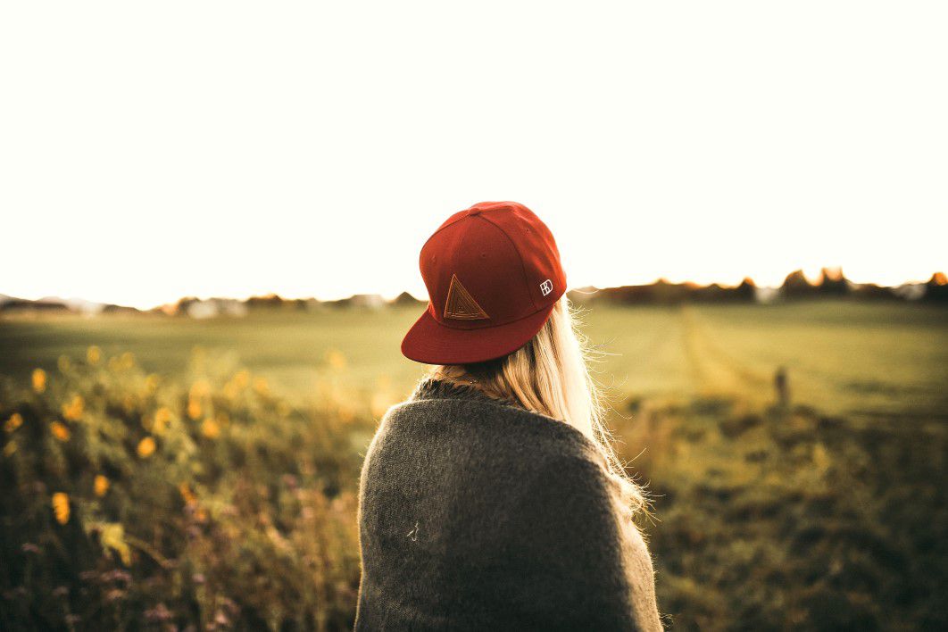 Woman Red Hat Field