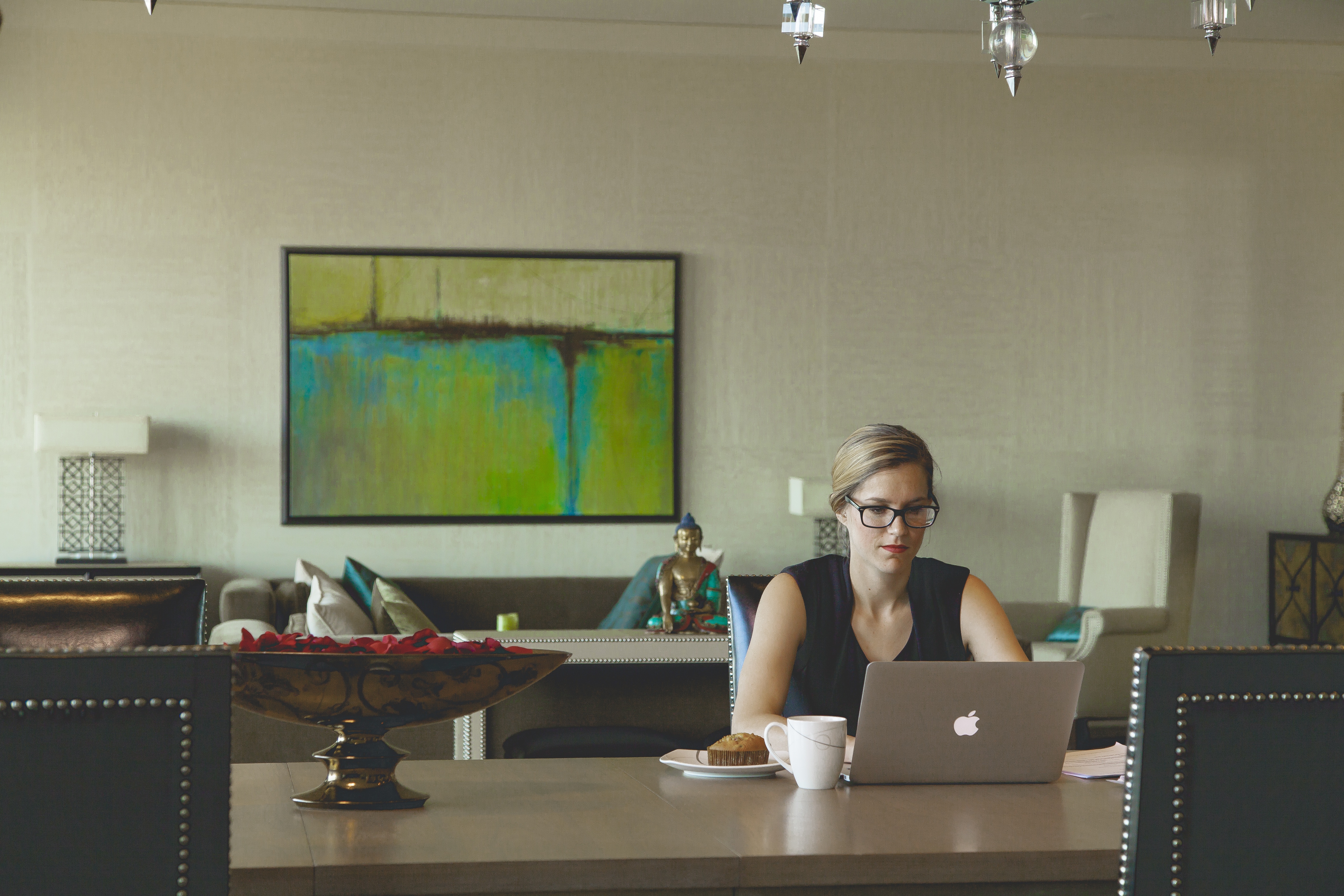 Woman Work Table Laptop Office