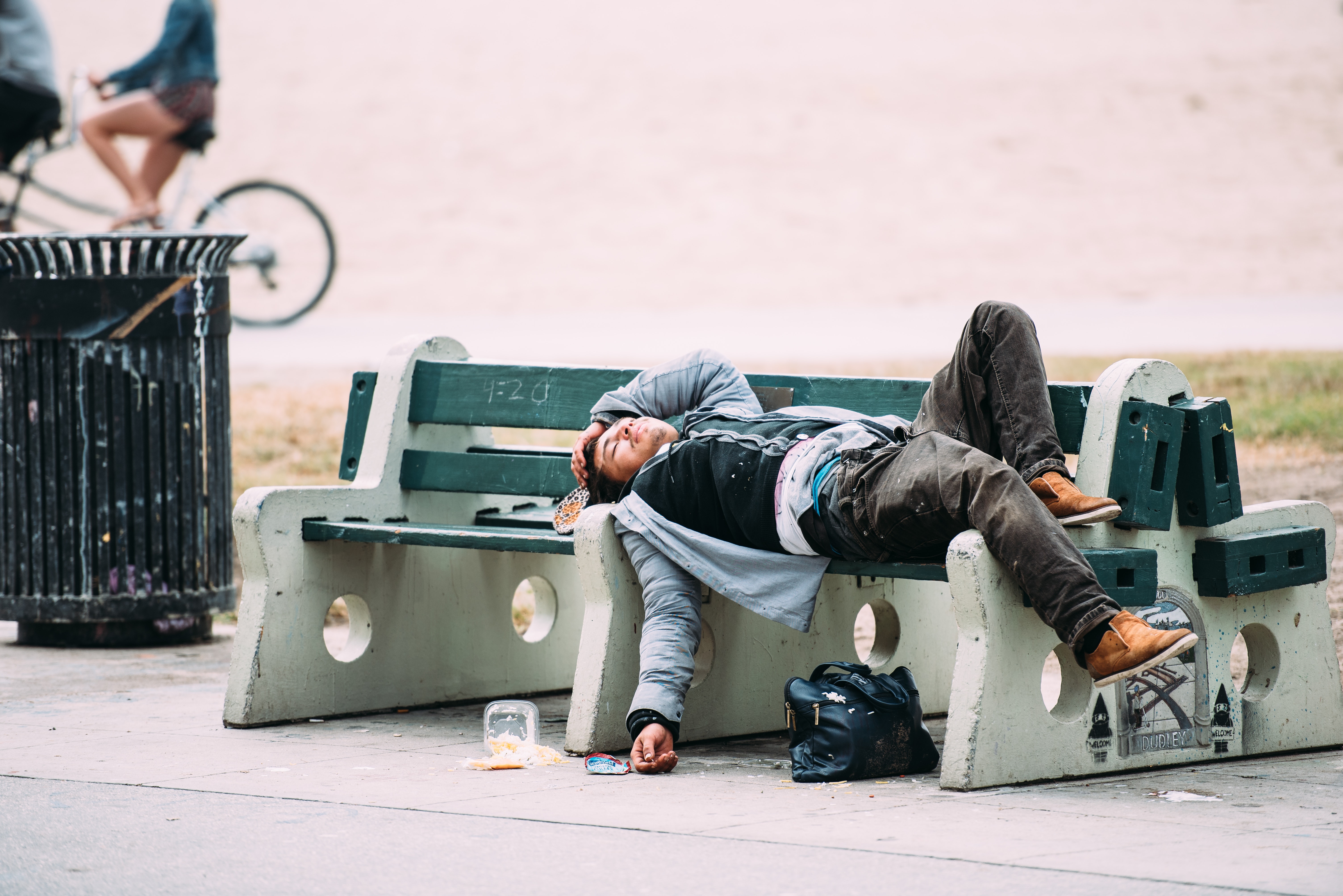 Man Sleeping Bench Homeless