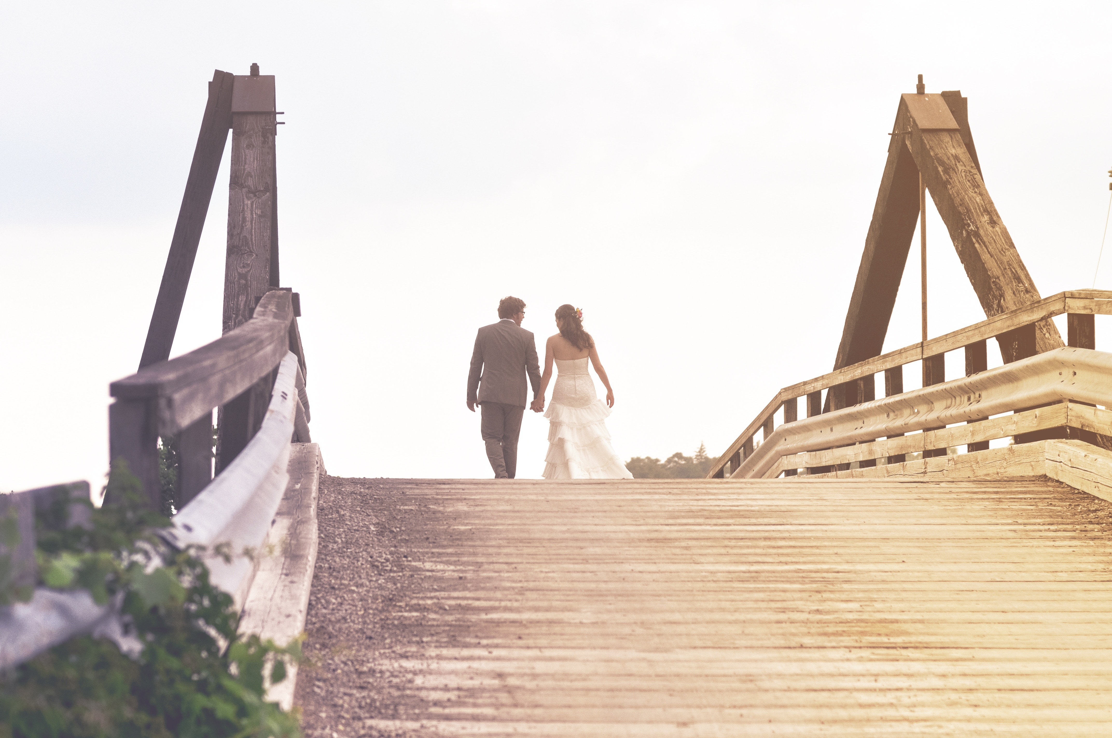 Bride Groom Walking Bridge