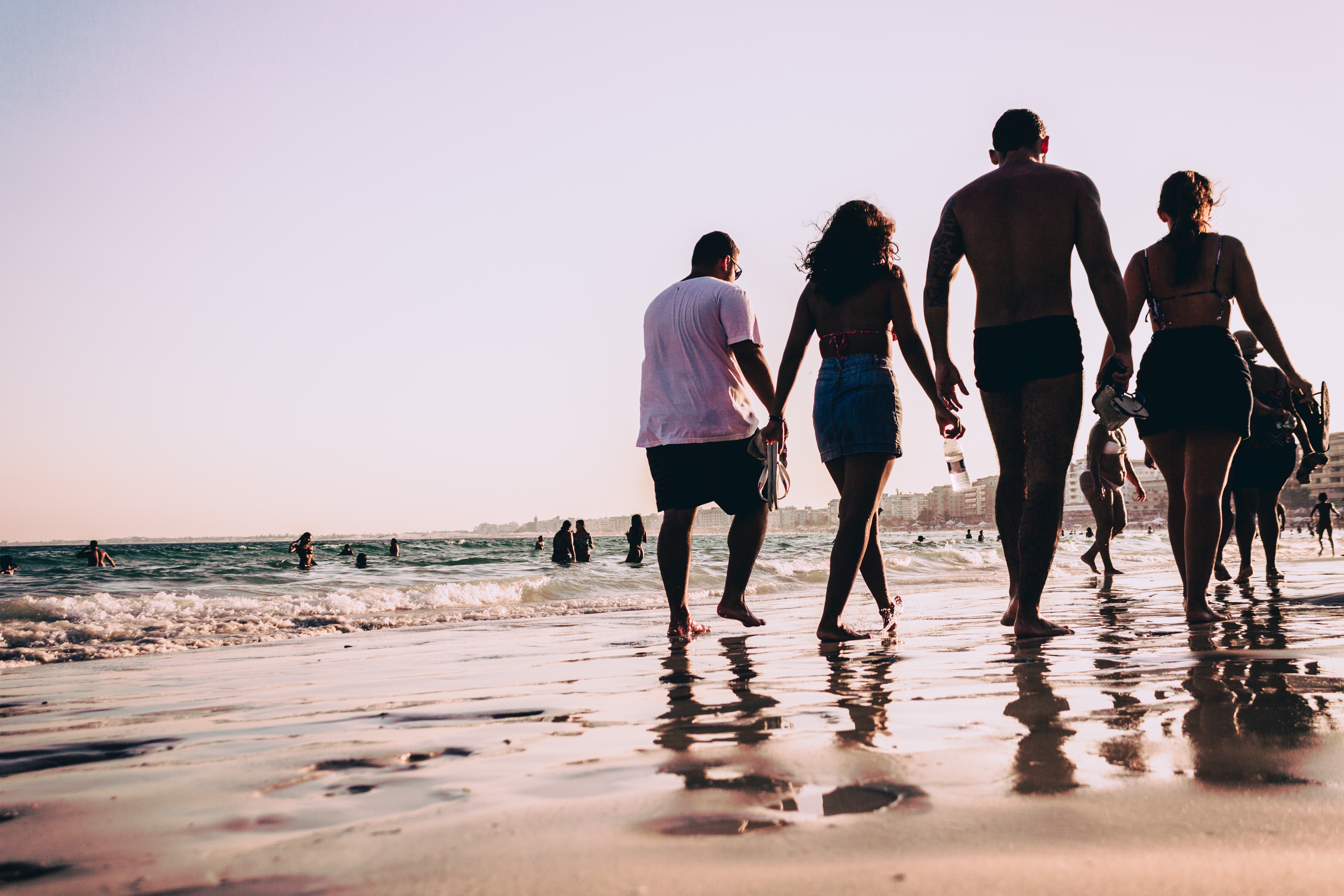 Friends Walking Beach Ocean