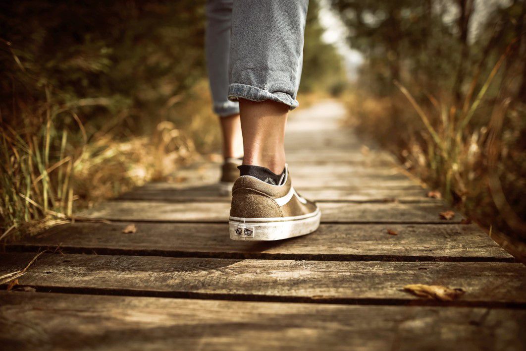 Sneakers Walking Wood Path
