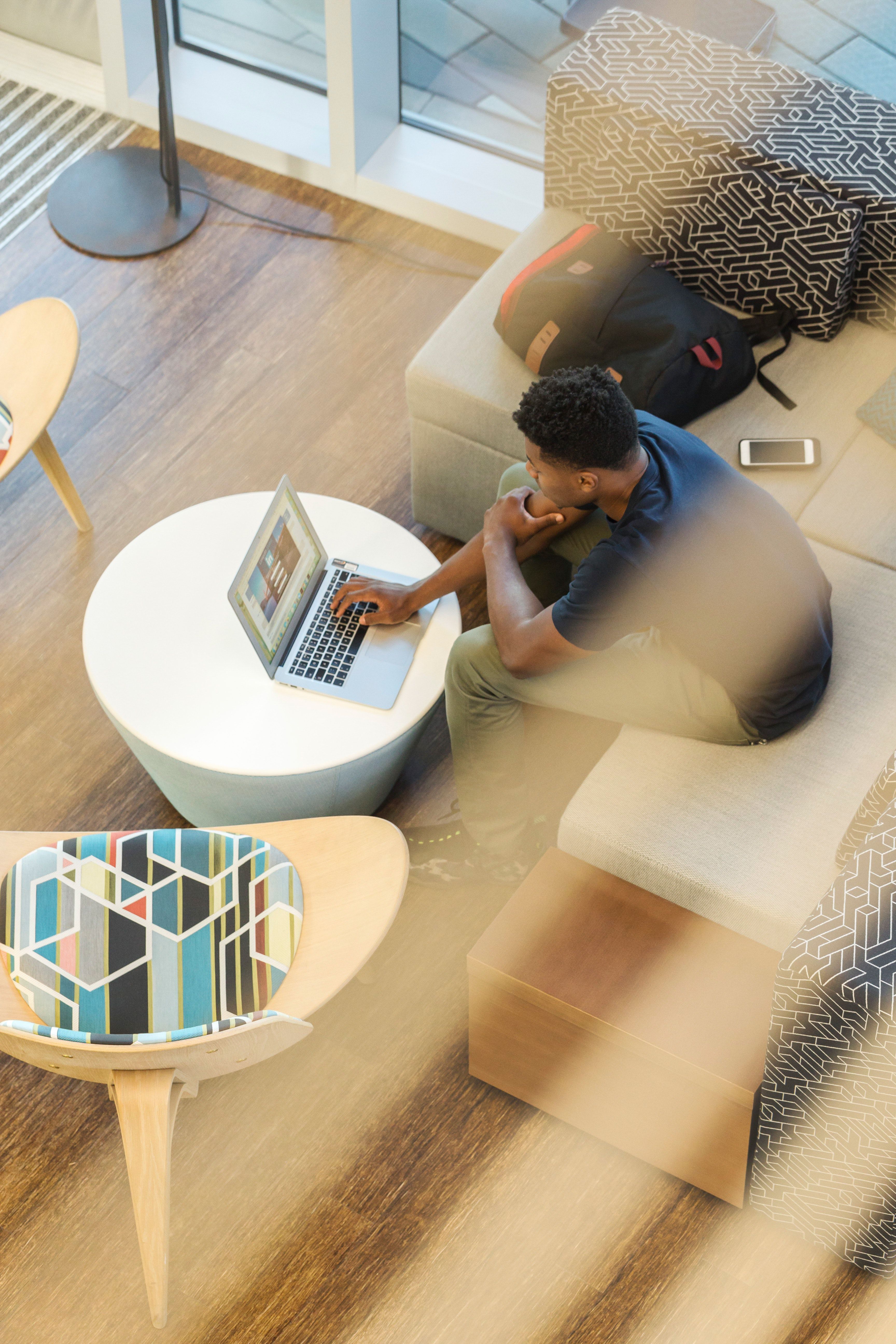 Man Laptop Couch Sitting