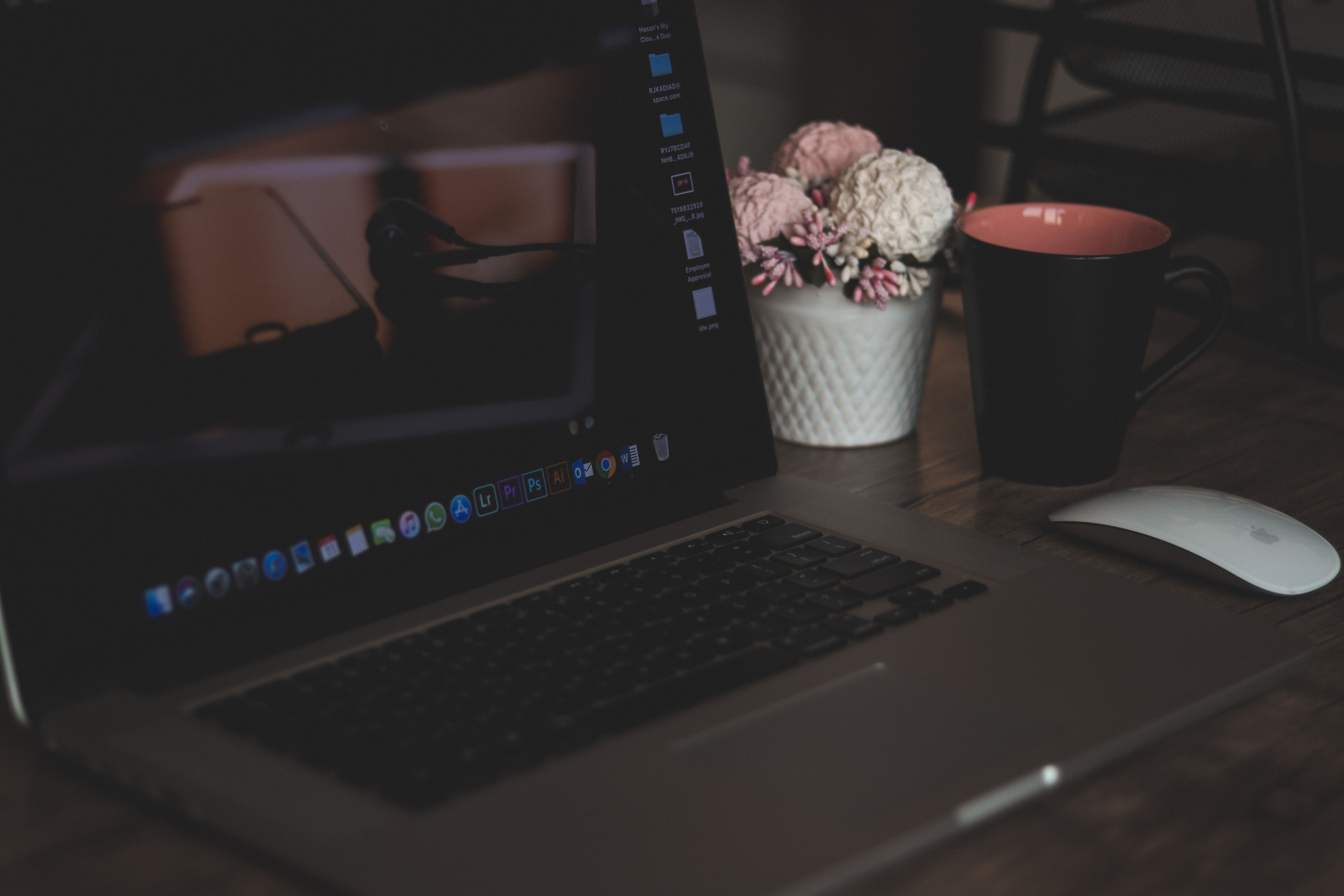 Macbook Desk Office Mouse Free Stock Photo Negativespace