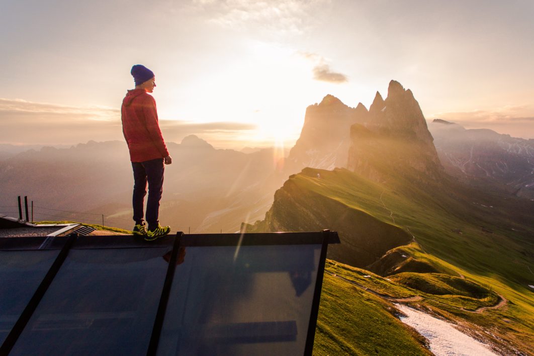 Hiker Sunset Mountains