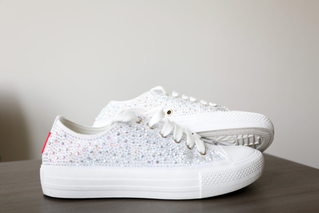 white rhinestone sneakers