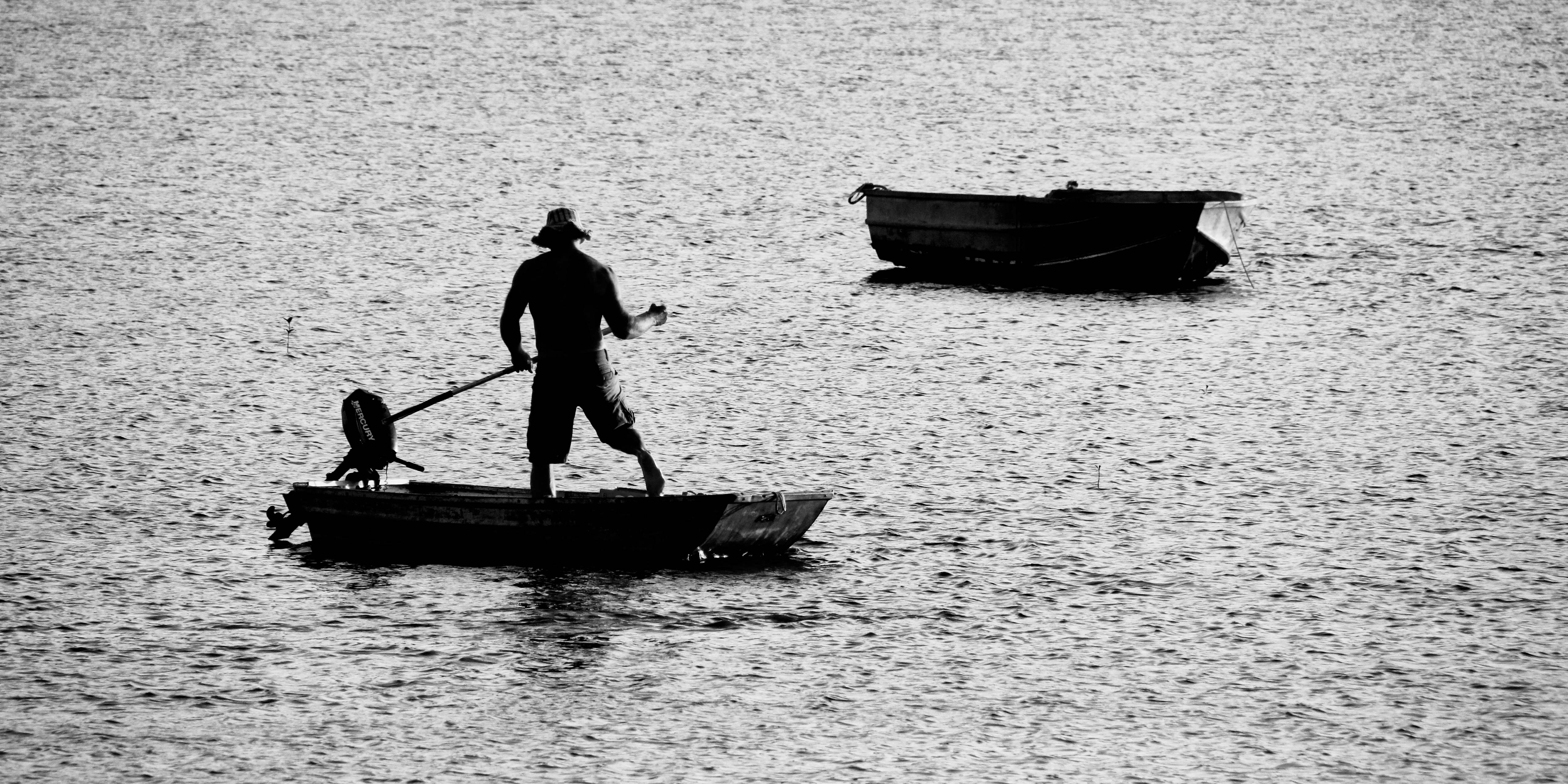 Fisherman Silhouette Boat Royalty Free Photo